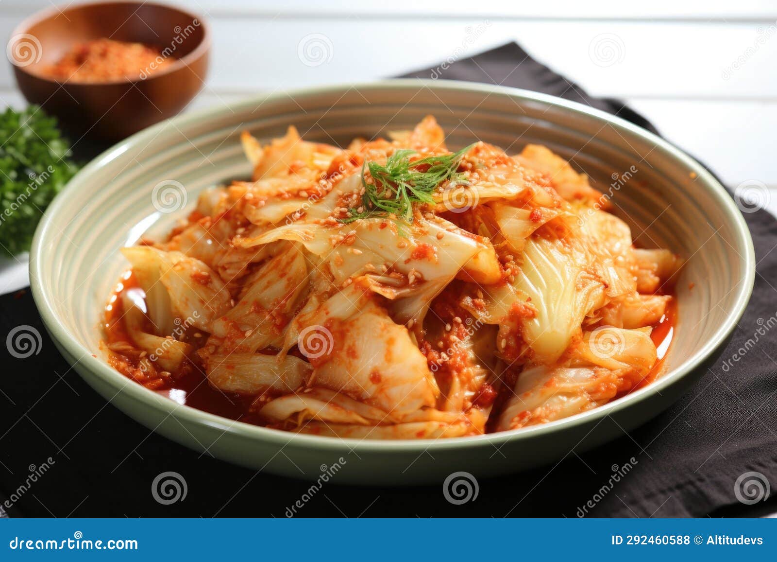 Whole Cabbage Kimchi Arranged on a Plate for Serving Stock Photo