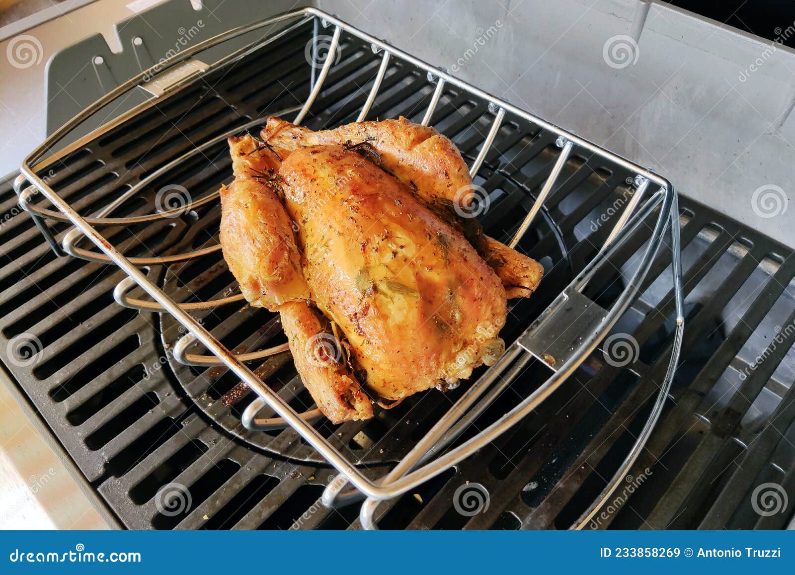 Whole Chicken on Gas Barbeque Stock Image Image of barbecue
