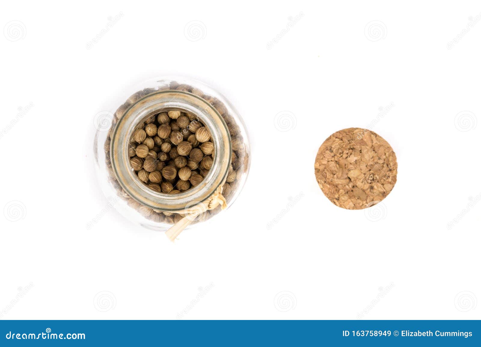 Whole Cilantro Coriander Seed Spice Herb for Cooking in a Bottle Stock