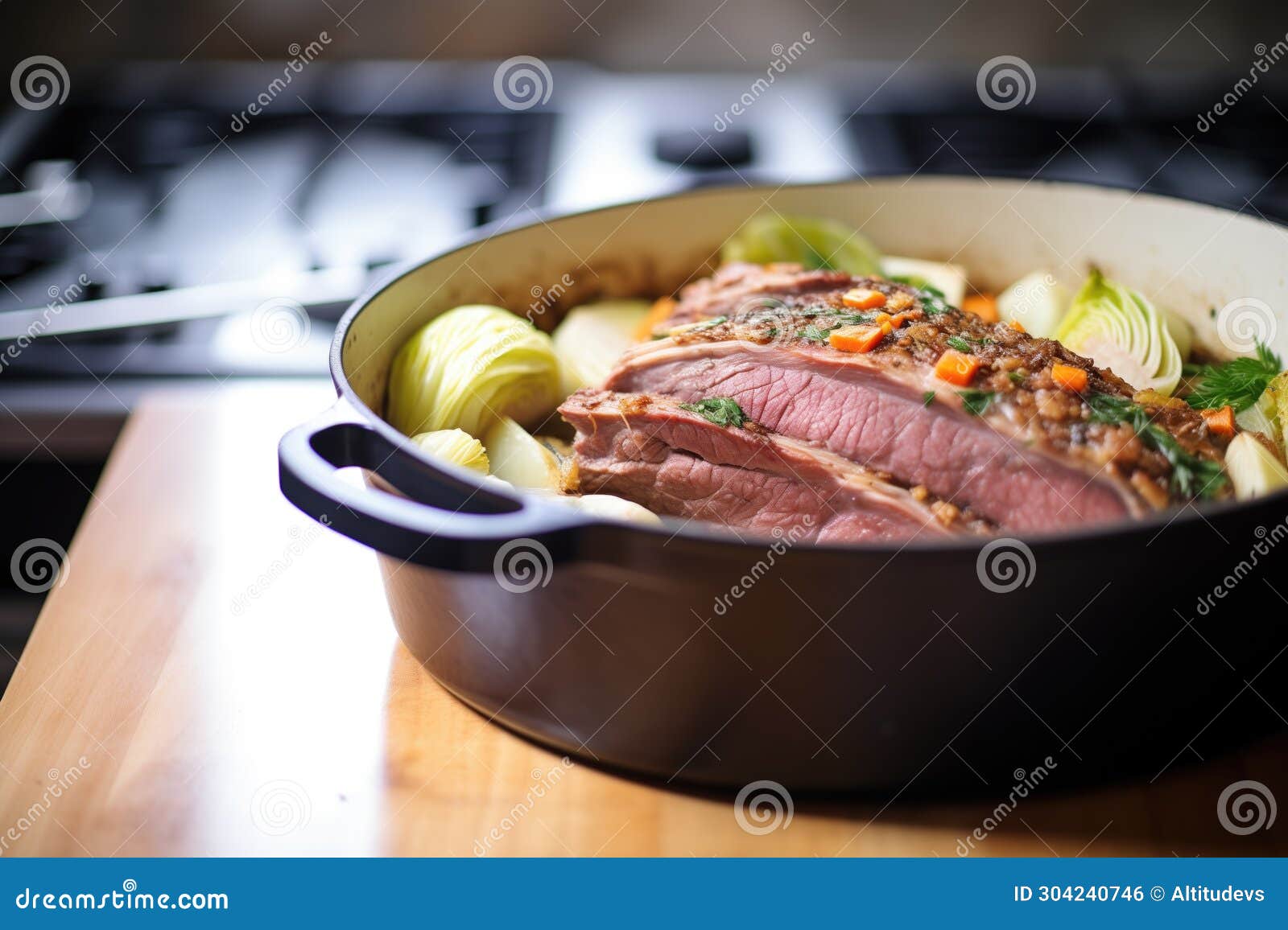 Whole Corned Beef Brisket with Cabbage in a Pot Stock Photo Image of cooked, corned 304240746