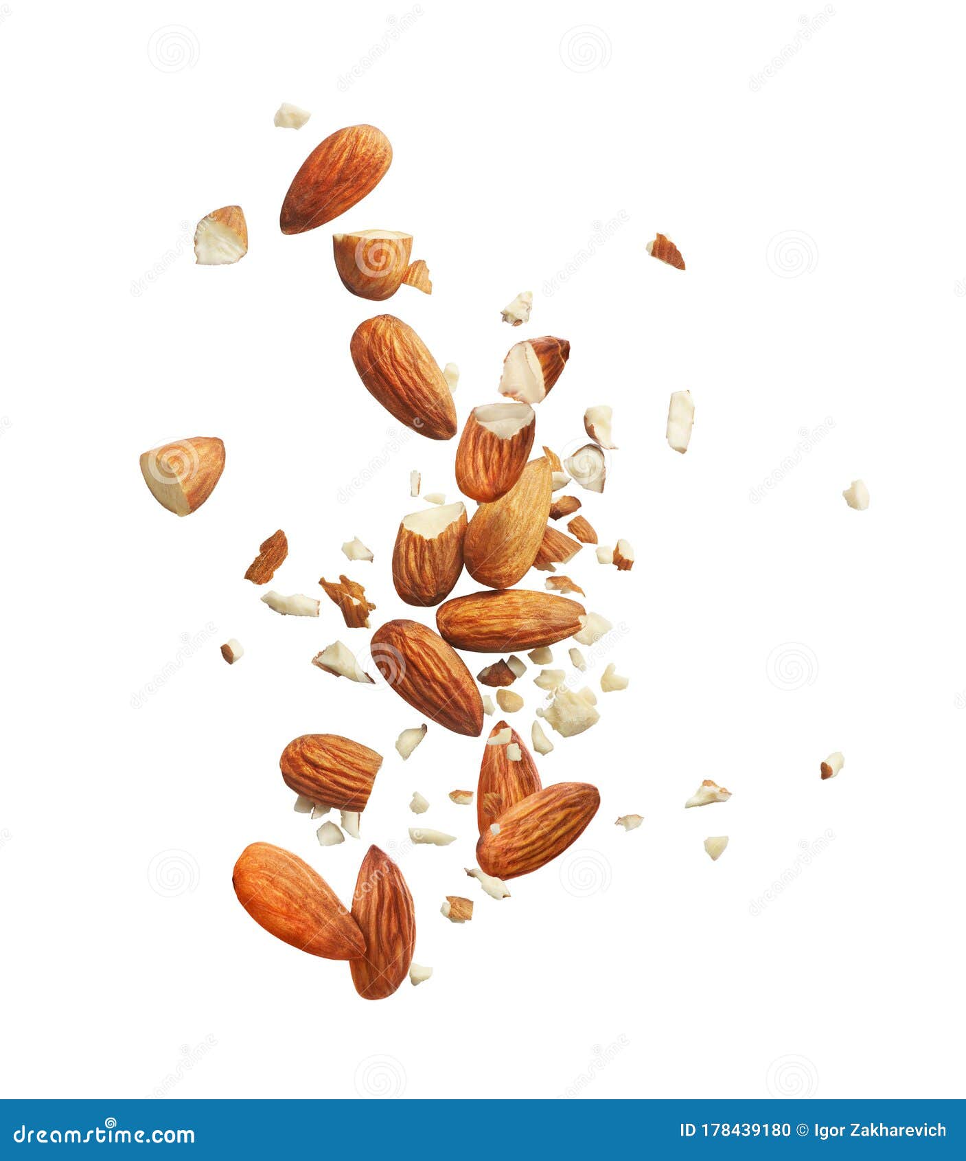 whole and crushed almonds