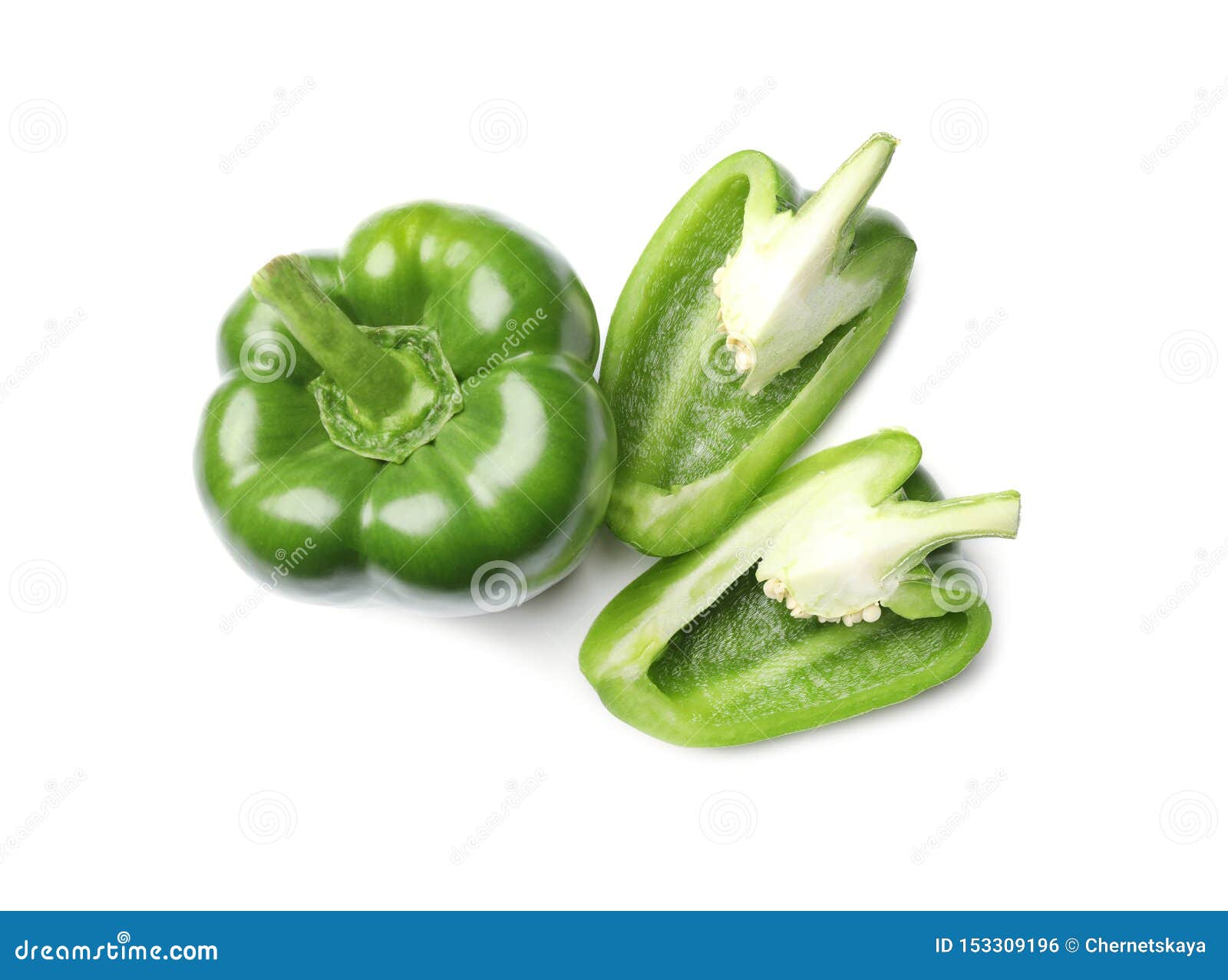 Whole and Cut Green Bell Peppers, Top View Stock Photo Image of