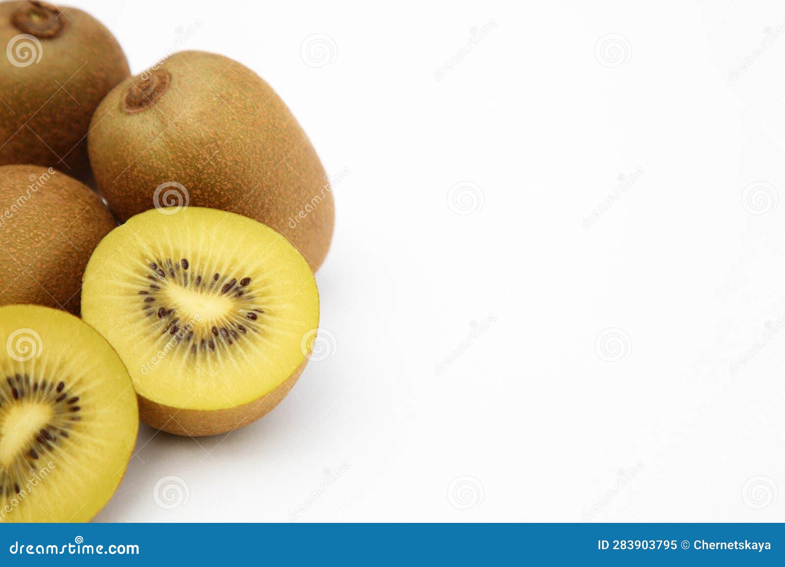 Whole and Cut Ripe Yellow Kiwis on White Background Stock Image Image