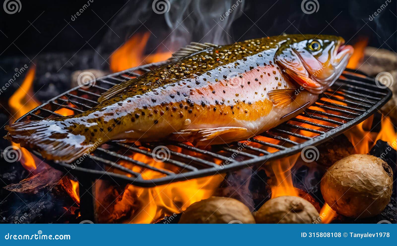 whole fish fried a grill natural tasty nourishment