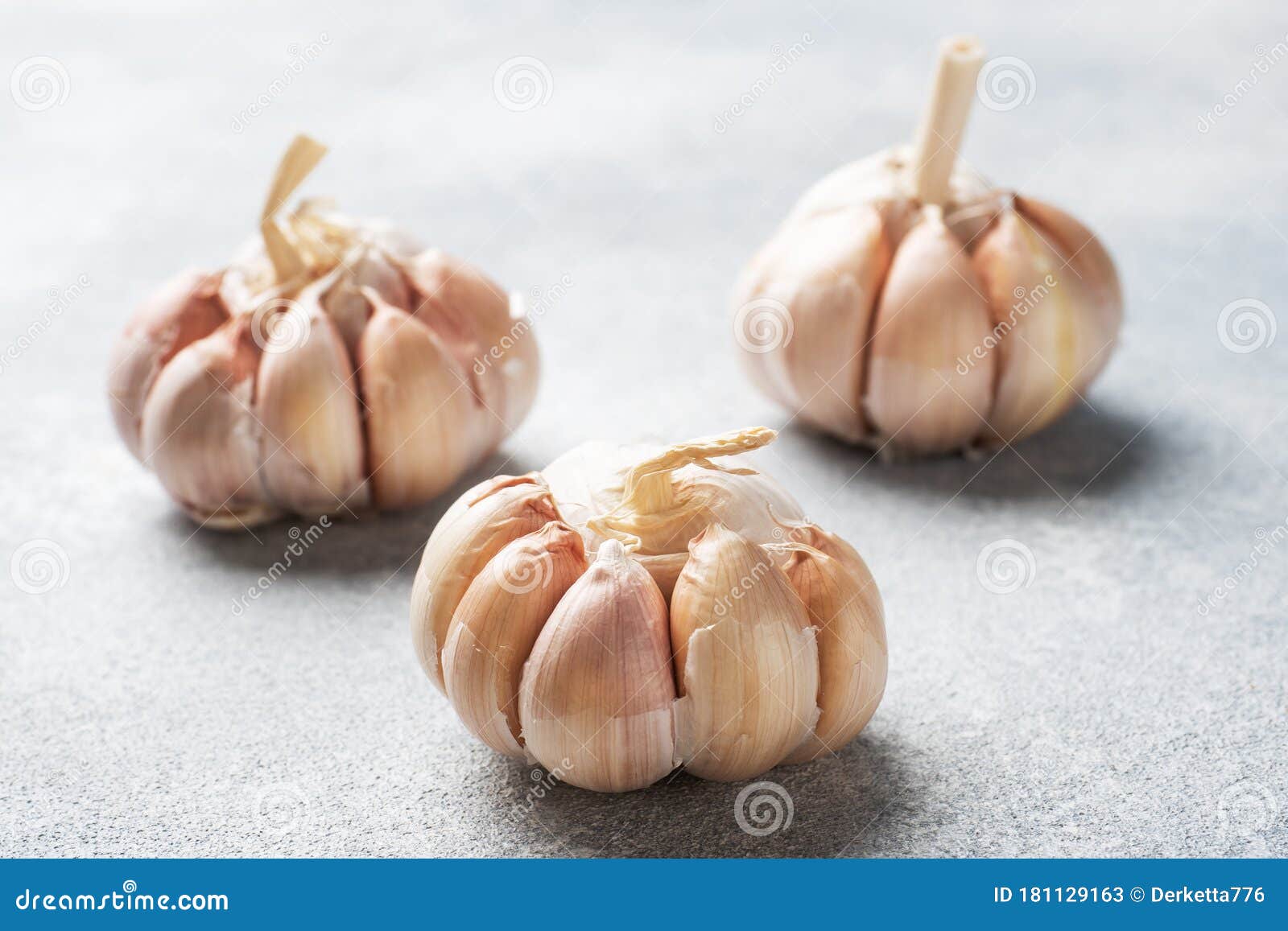 Whole Garlic Heads on a Concrete Grey Background Stock Image Image of