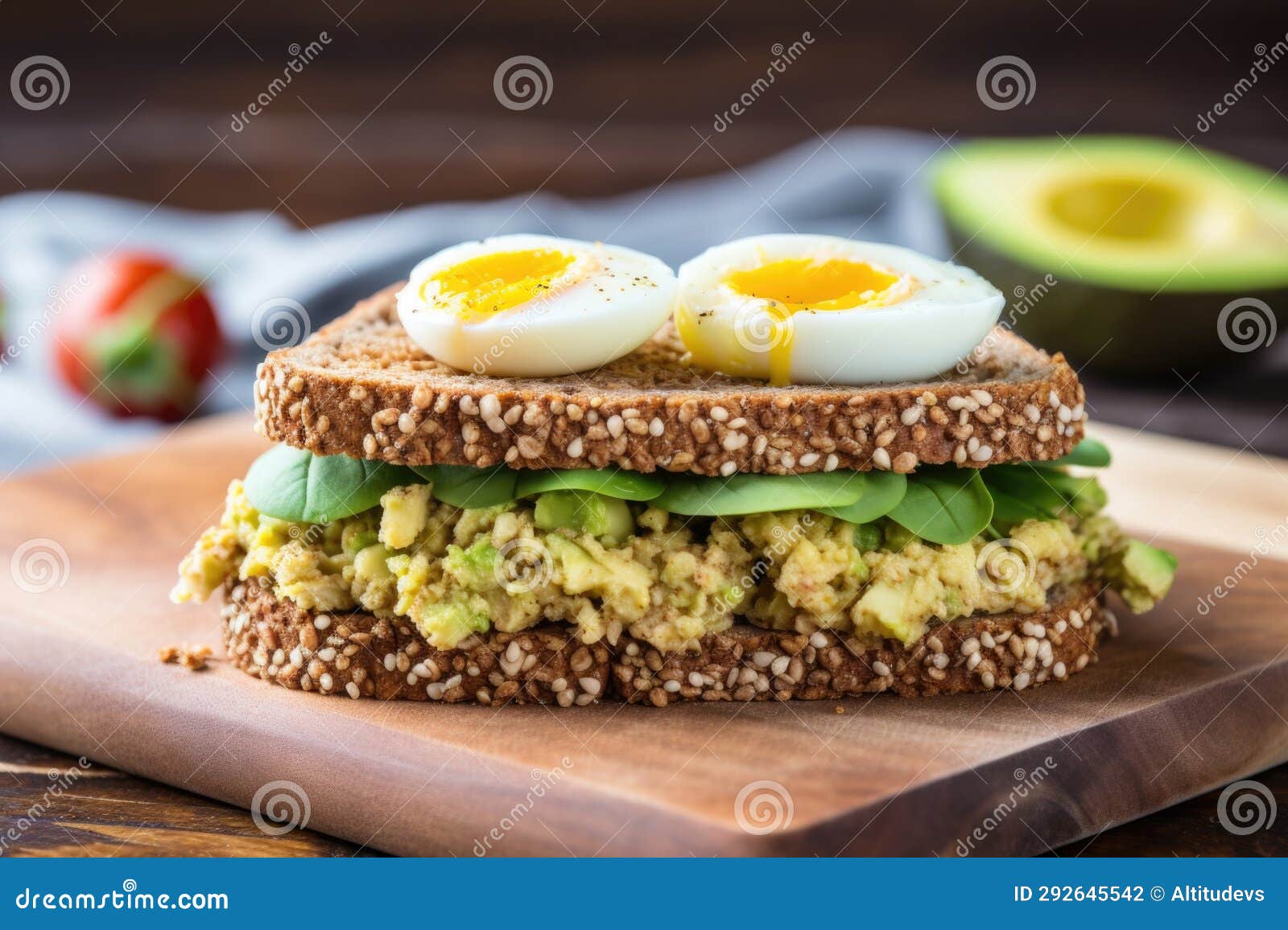 Whole Grain Bread Sandwich with Avocados and Eggs Stock Photo Image