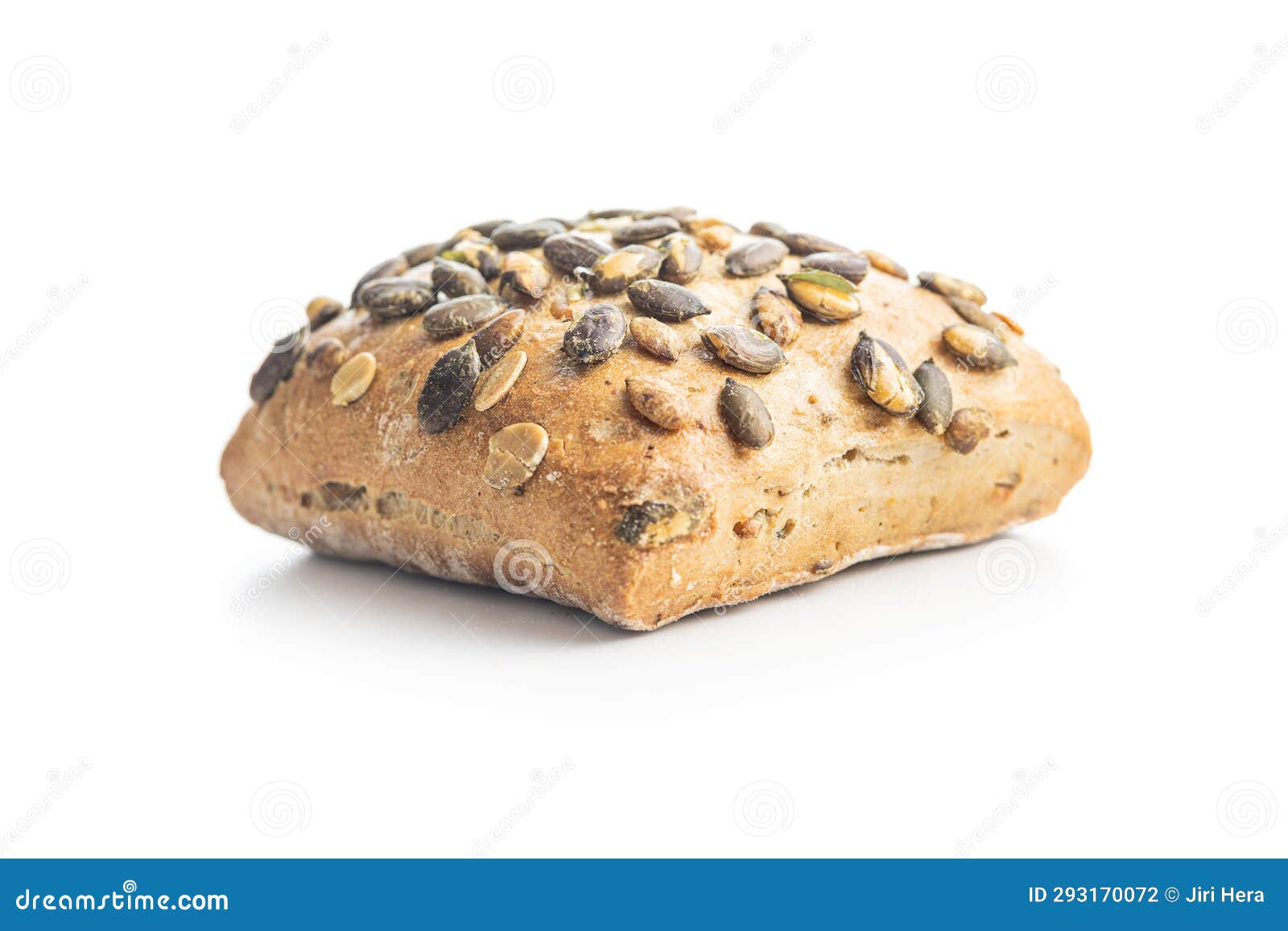 Whole Grain Bun with Pumpkin Seeds Isolated on White Background Stock