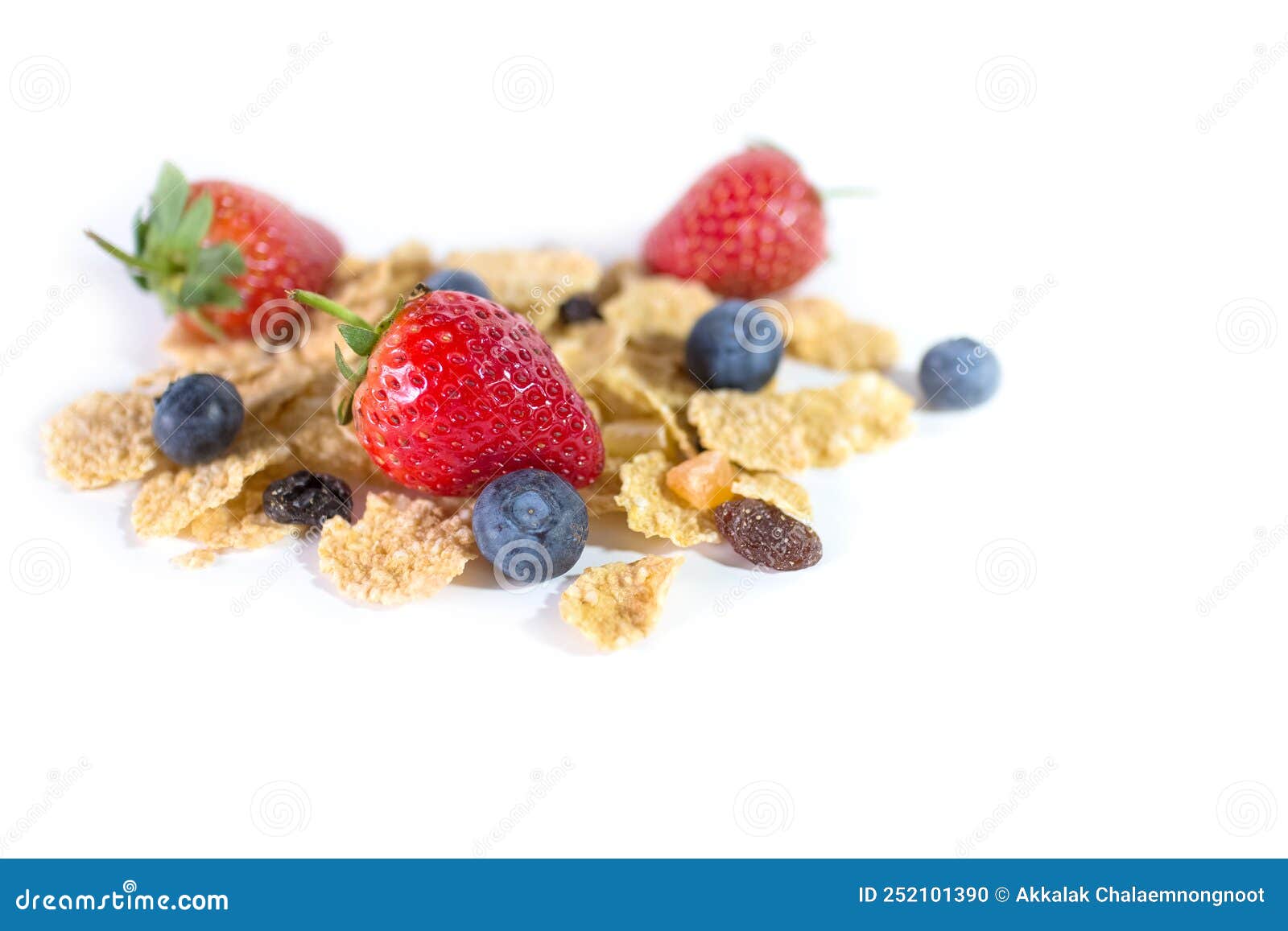 Whole Grain Cereal Flakes Which Mixed Berry Fruit and Raisins Stock