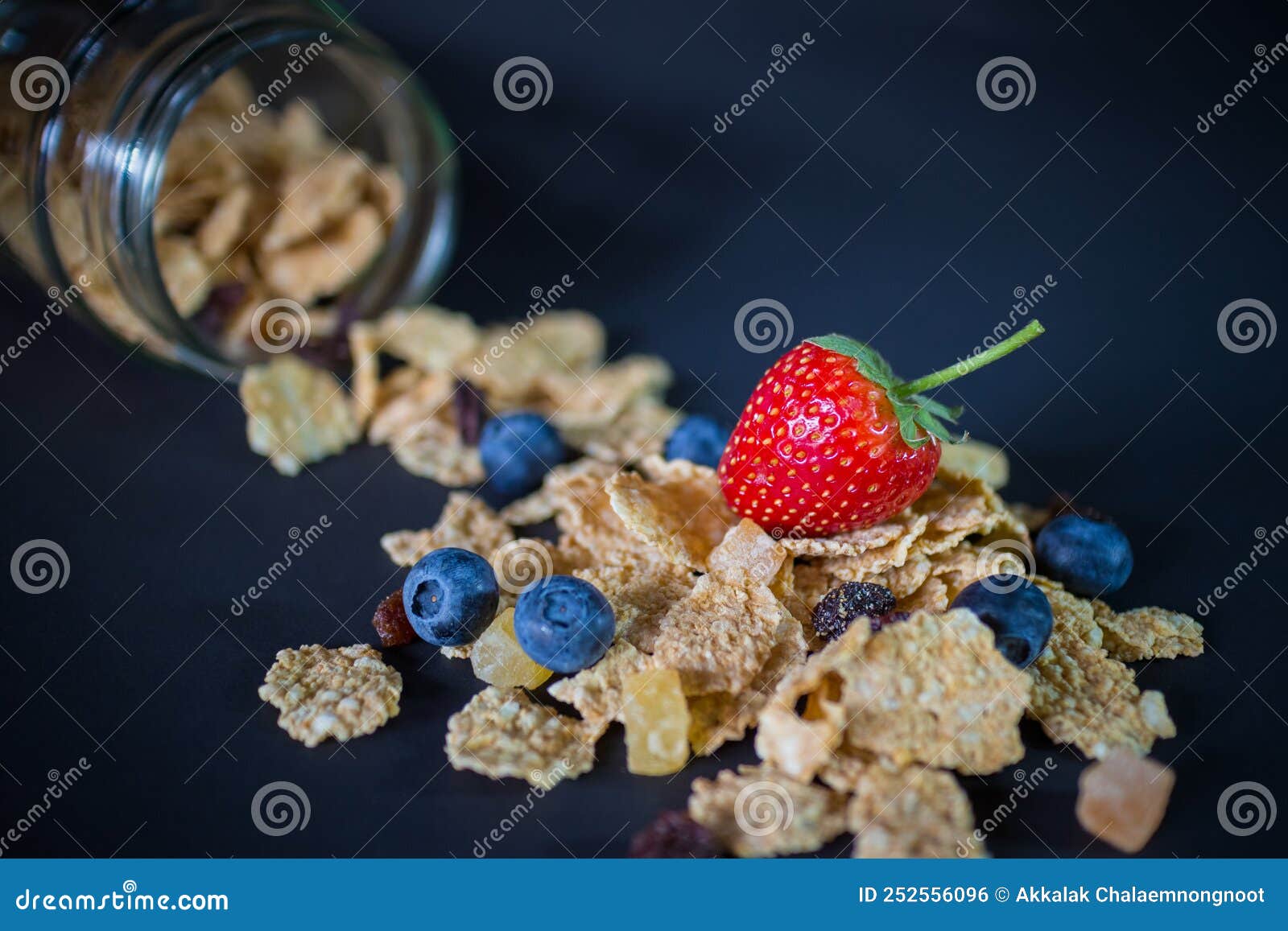 Whole Grain Cereal Flakes Which Mixed Berry Fruit and Raisins Stock
