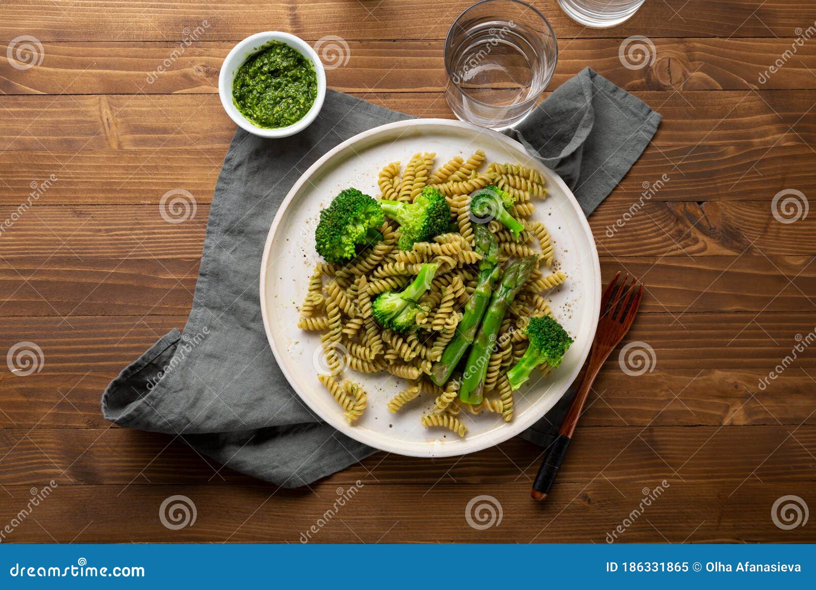 Whole Grain Pasta with Broccoli and Asparagus Stock Image Image of