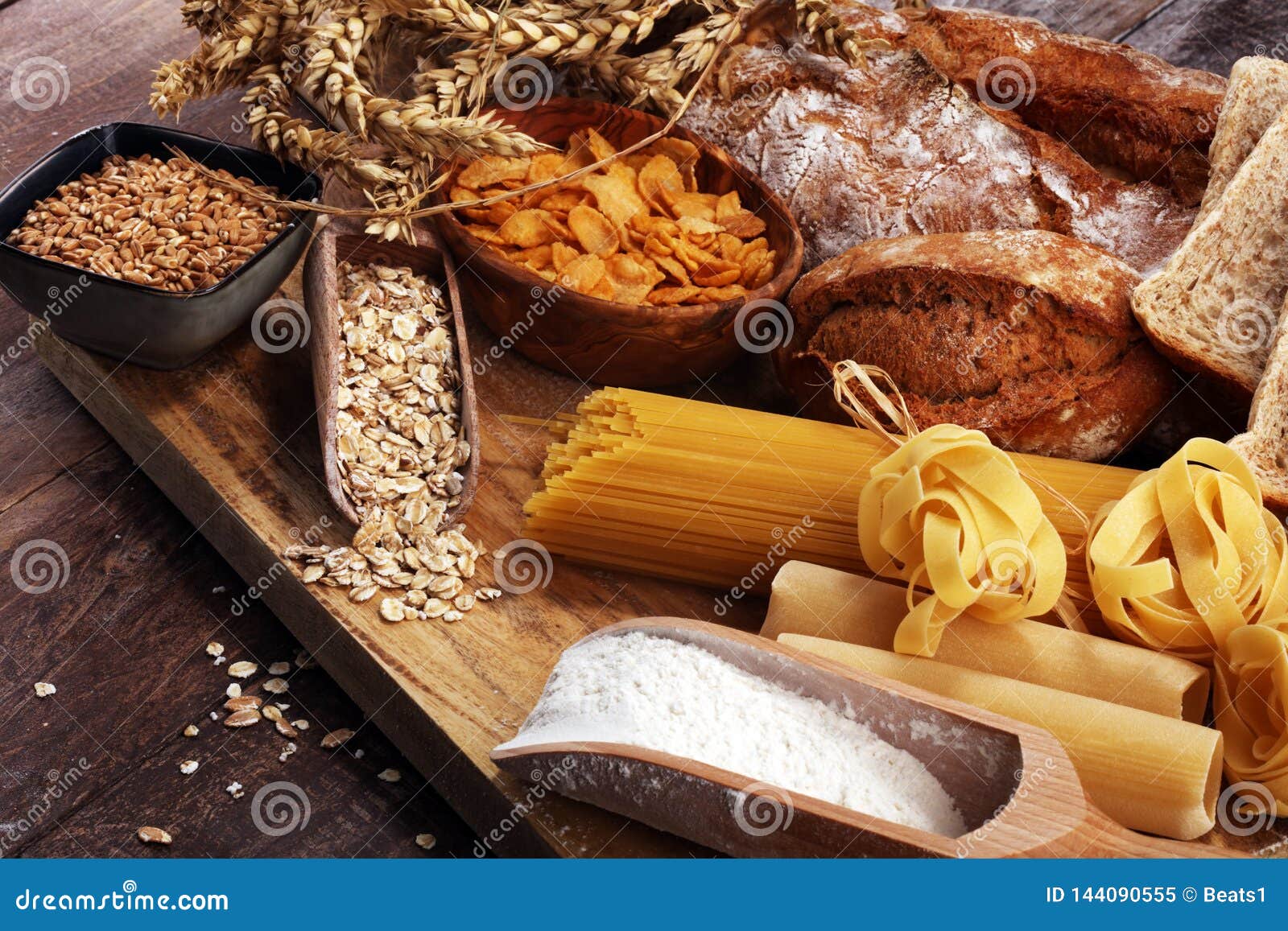 Whole Grain Products with Complex Carbohydrates on Table Stock Image