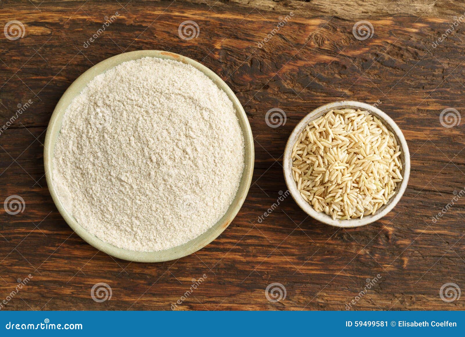 Wholegrain Rice and Rice Flour Stock Image Image of flour, wood