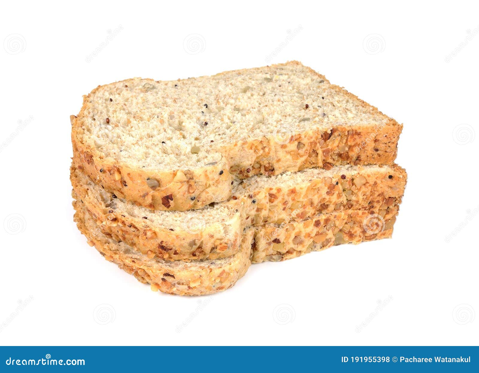 Whole Grain Sandwich Bread Slices, on White Background Stock Photo