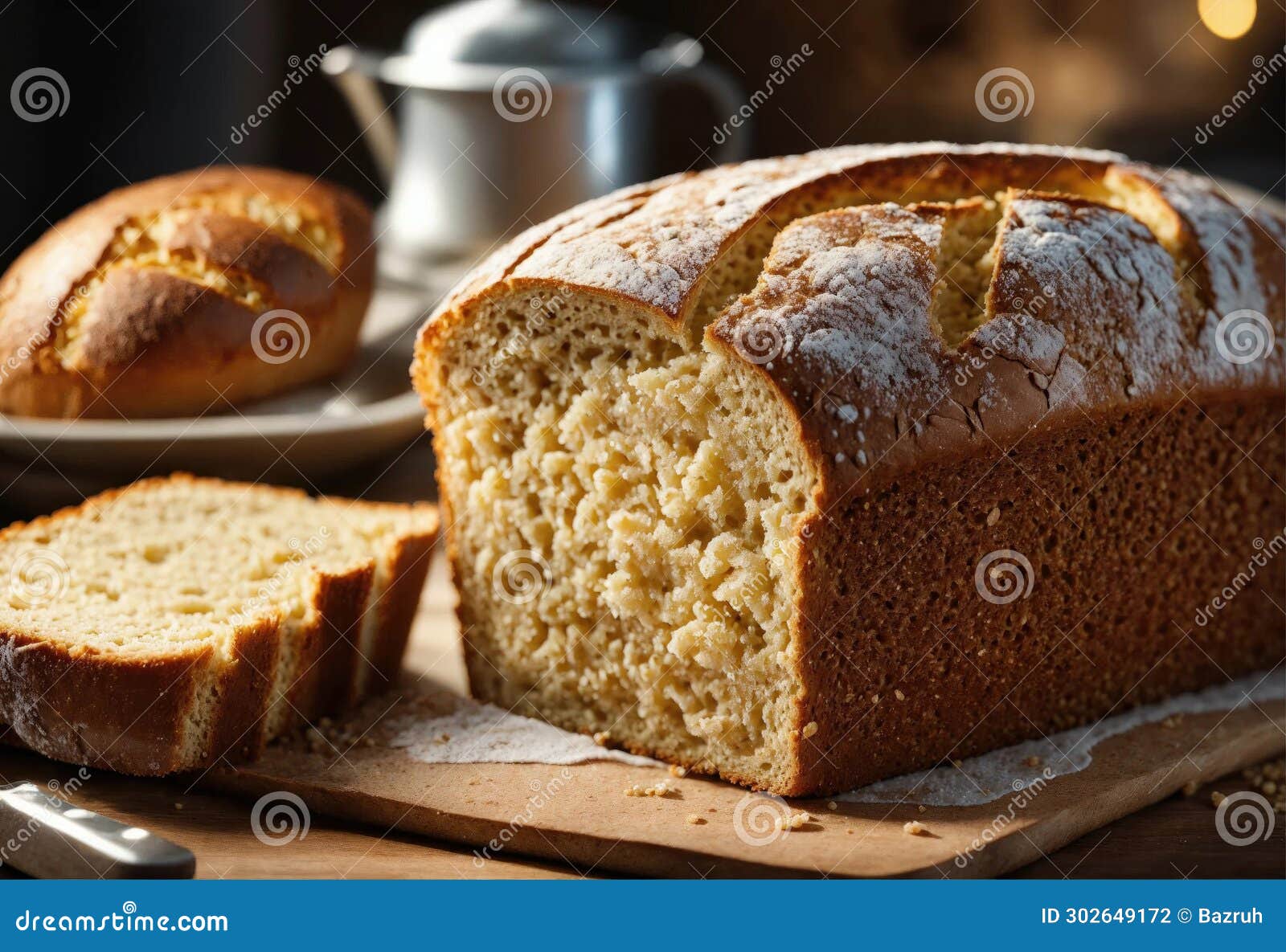 Whole Grain Yeast Free Rye Bread in the Kitchen Interior Stock Photo
