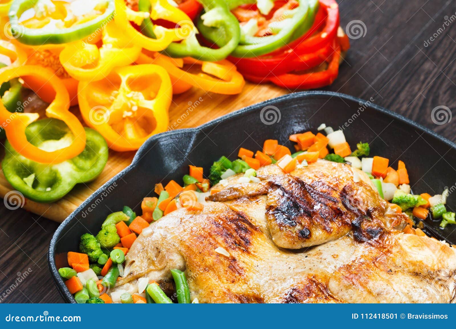 Whole Grilled Chicken on Grill Pan with Vegetables Stock Image Image