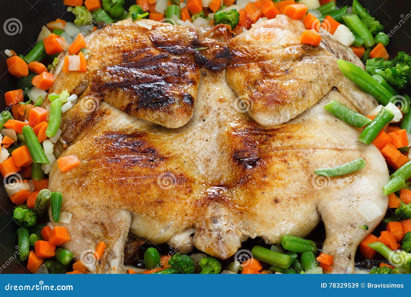 Whole Grilled Chicken with Vegetables in a Frying Pan Stock Image Image of fried, grilling