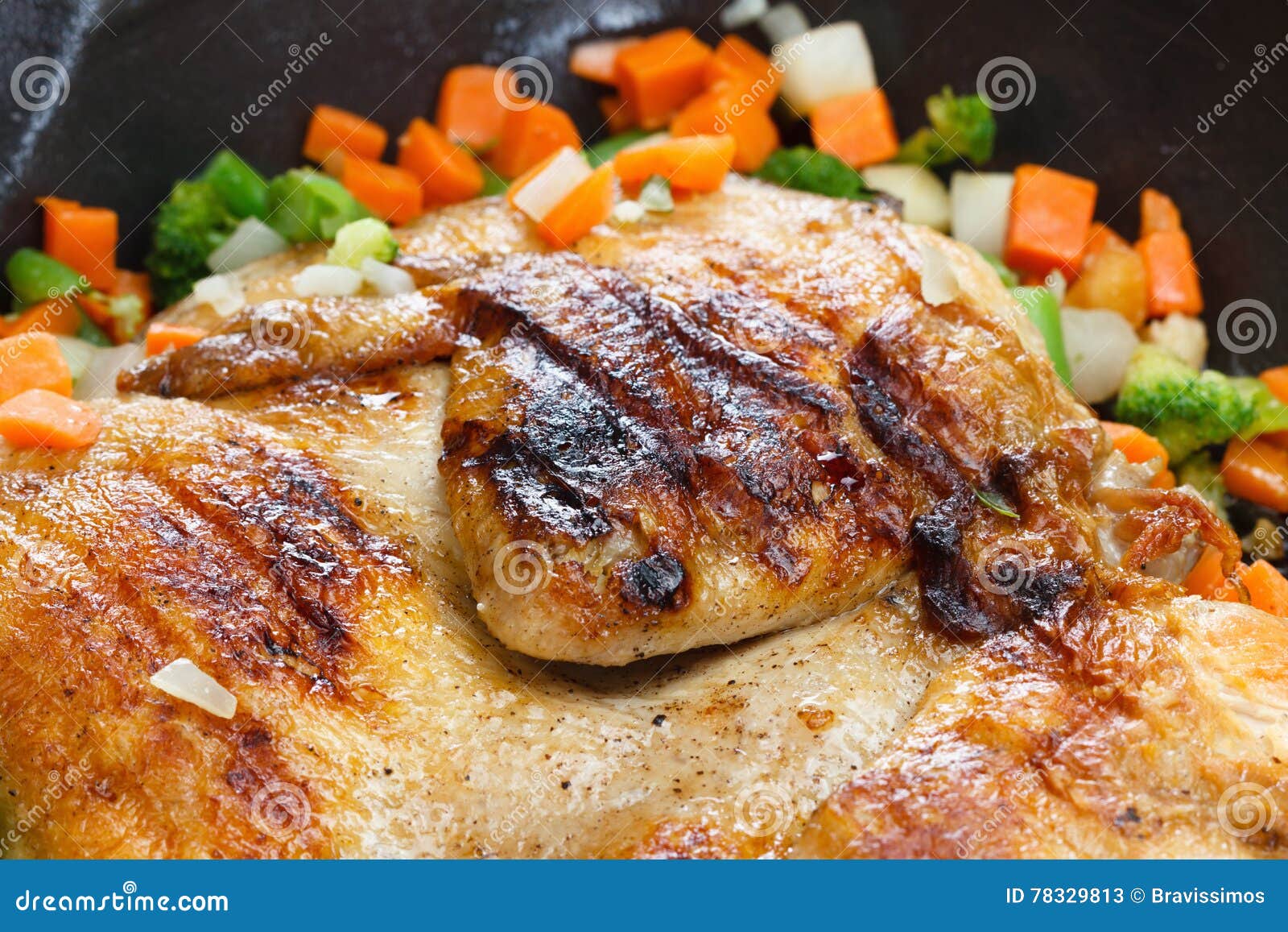 Whole Grilled Chicken with Vegetables in a Frying Pan Stock Image Image of fried, grilling