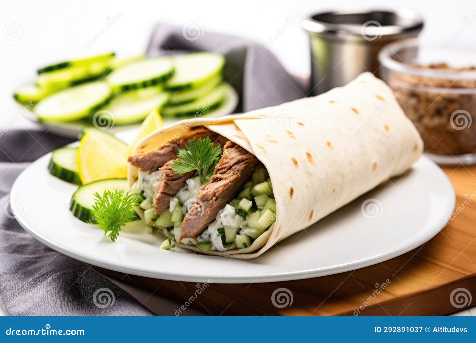 Whole Gyro with Fresh Pita Bread and Cucumbers Stock Image Image of