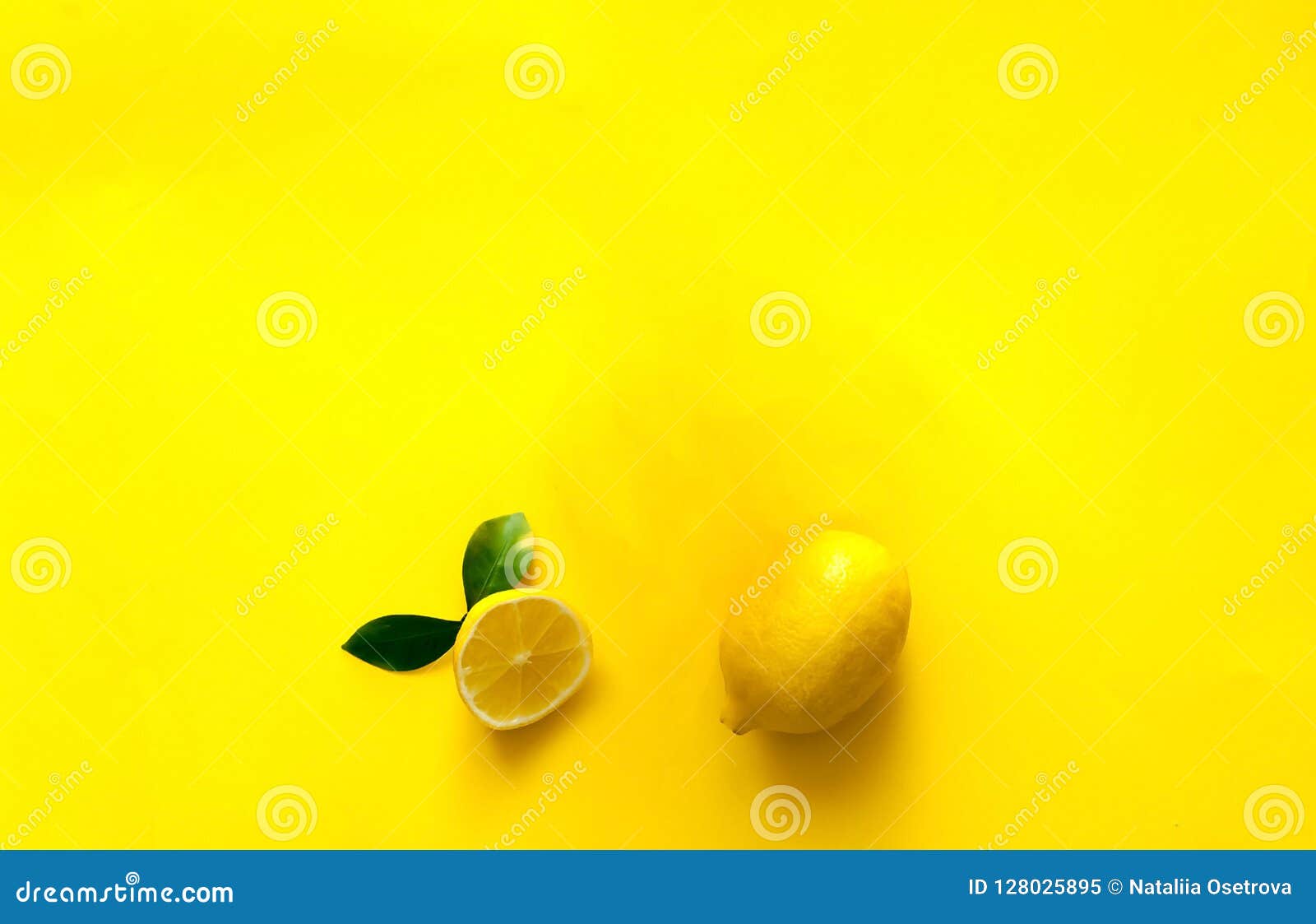 Whole and Half Lemon, Creative Yellow Background-color of the Year  2019,closeup, Copy Space Stock Image - Image of ingredient, natural:  128025895