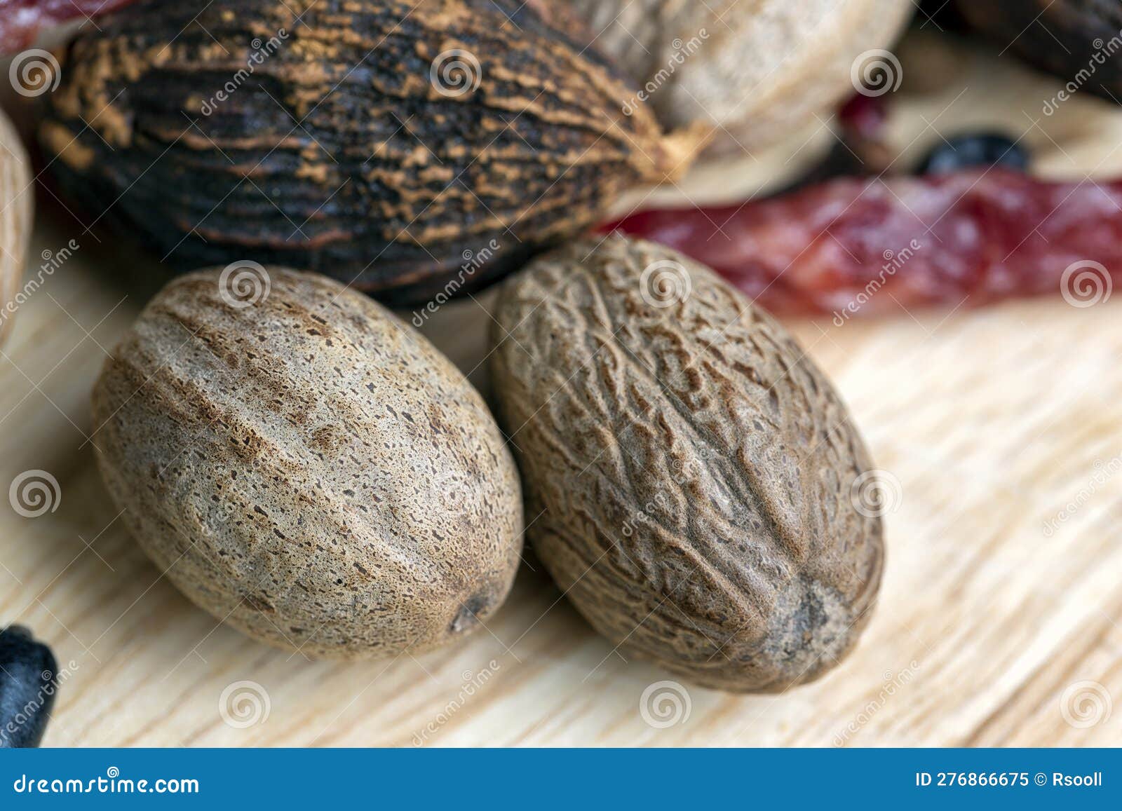 A Whole Nutmeg Fruit on the Kitchen Table Stock Image Image of table