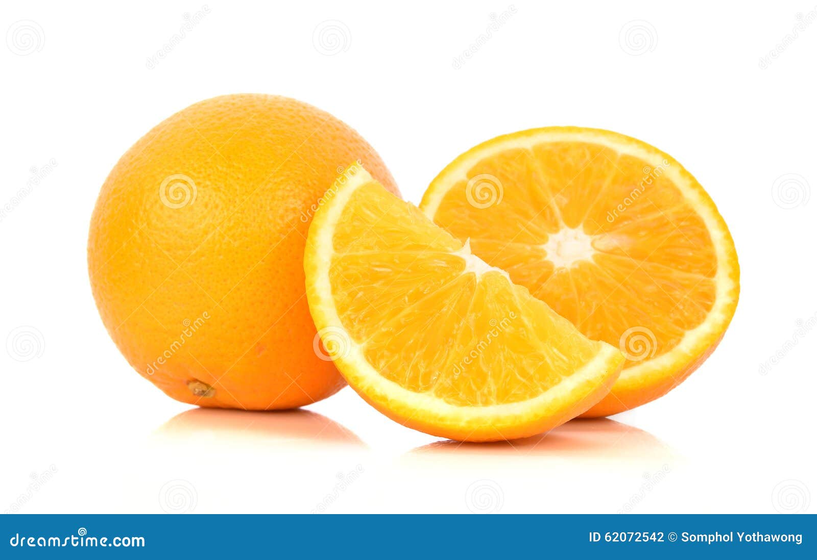 Whole Orange Fruit And His Segments Or Cantles Isolated On White Stock