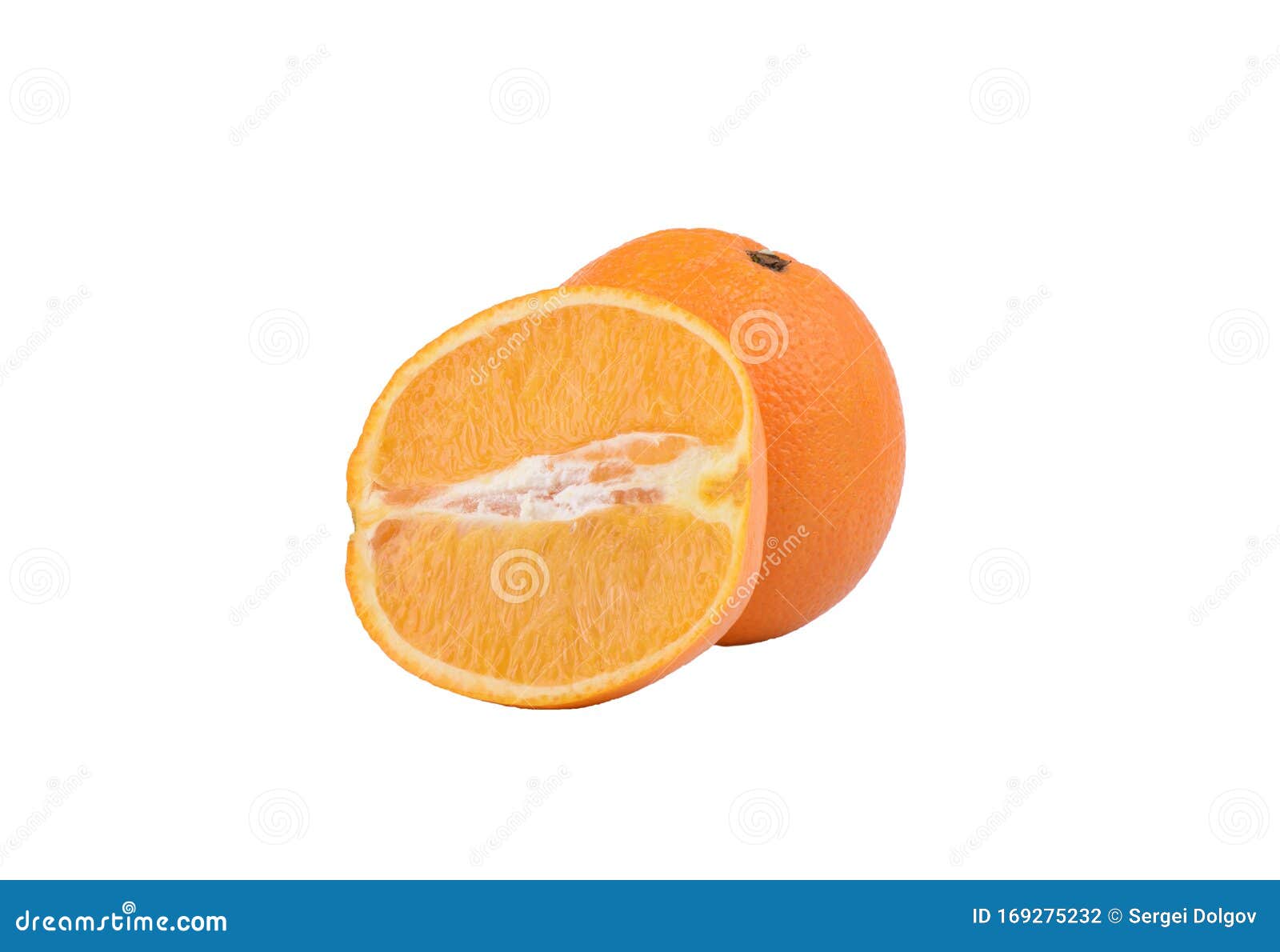 Whole Orange Fruit And Its Segment Isolated On White Background Stock