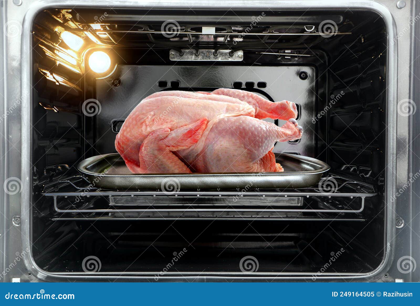 Whole Raw Turkey in the Oven Stock Image Image of open, defrost 249164505