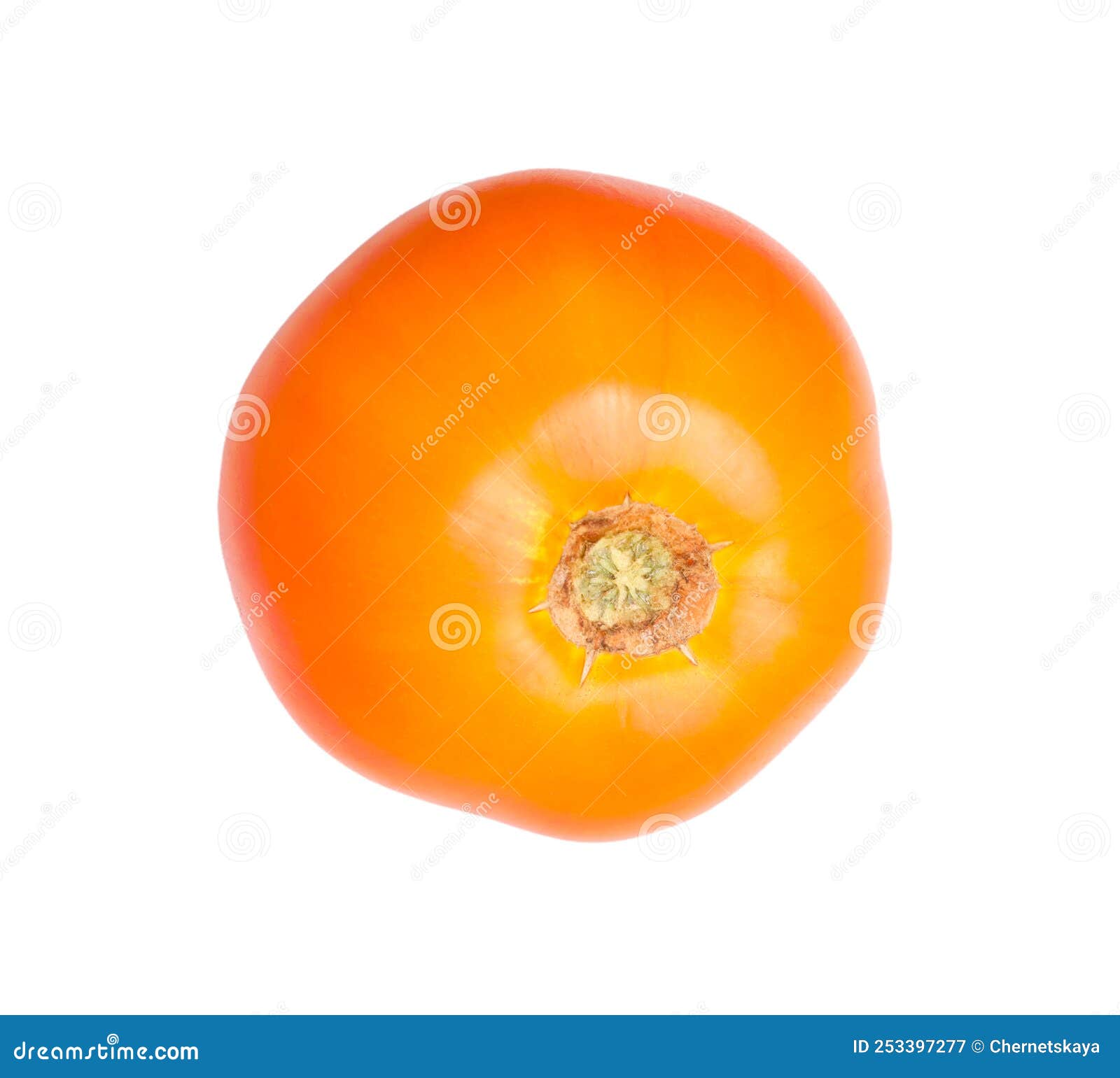 Whole Ripe Yellow Tomato Isolated on White, Top View Stock Image