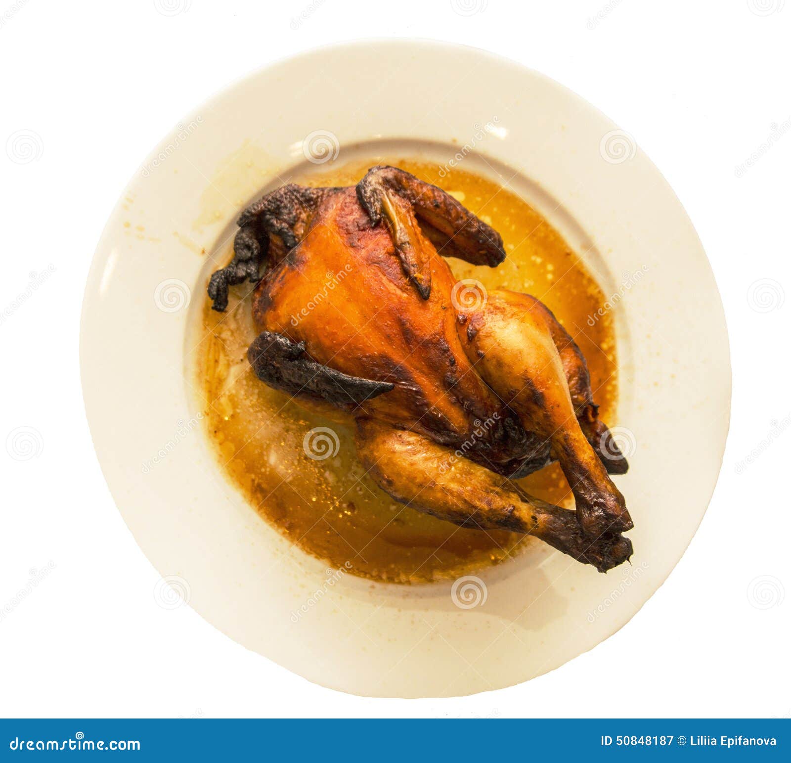 Whole Roast Chicken for Dinner in a Ceramic Plate Stock Image Image