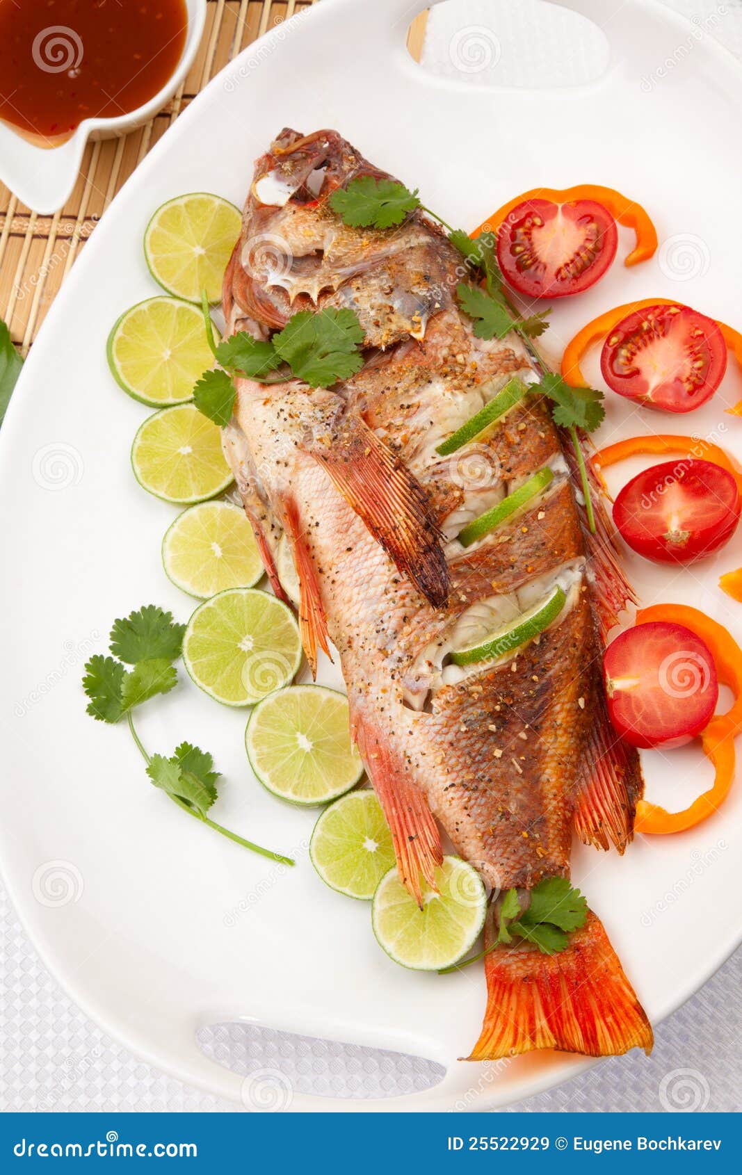 Whole Roasted Wild Rockfish Stock Image Image of lime, vegetables