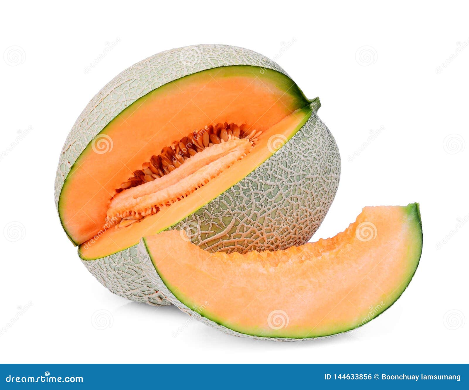 Whole and Slice of Japanese Melons, Orange Melon or Cantaloupe Melon
