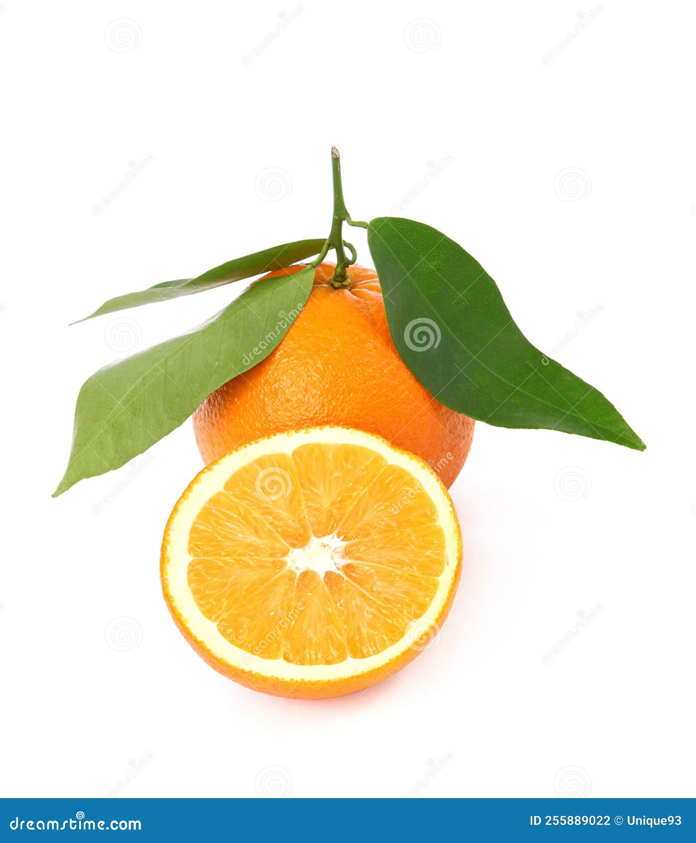 Whole and Sliced Orange with Leaf Stock Photo Image of background