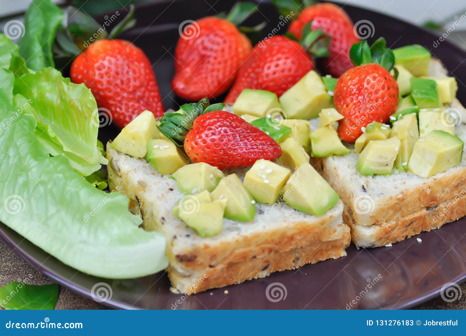 Whole Wheat Bread with Avocado and Strawberry Stock Image Image of