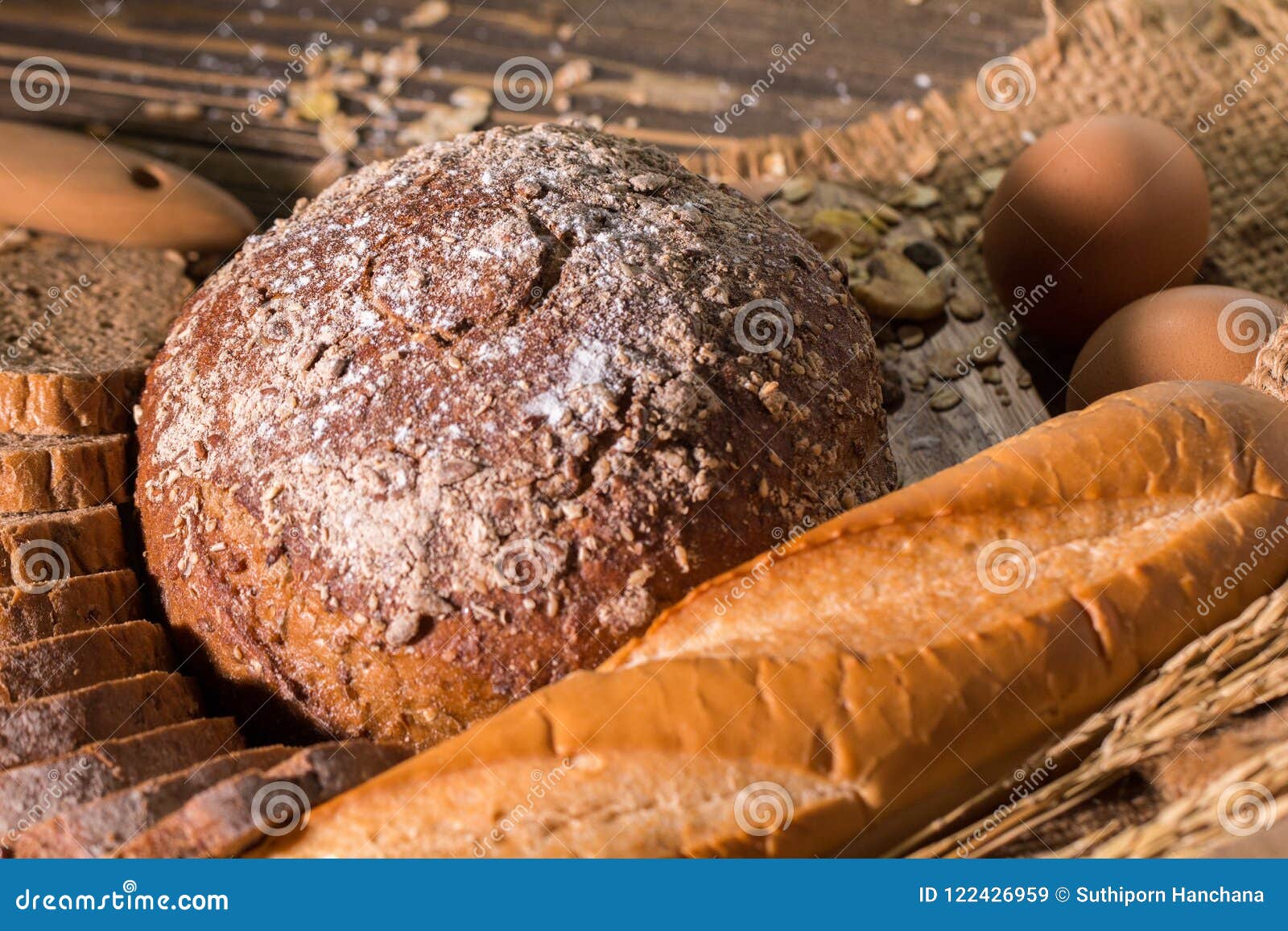 Whole Wheat Bread and Eggs on Wood Table. Stock Image Image of fresh