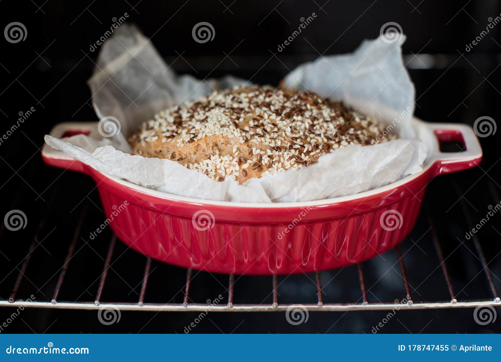Whole Wheat Bread in a Red Baking Form Stock Image Image of dough