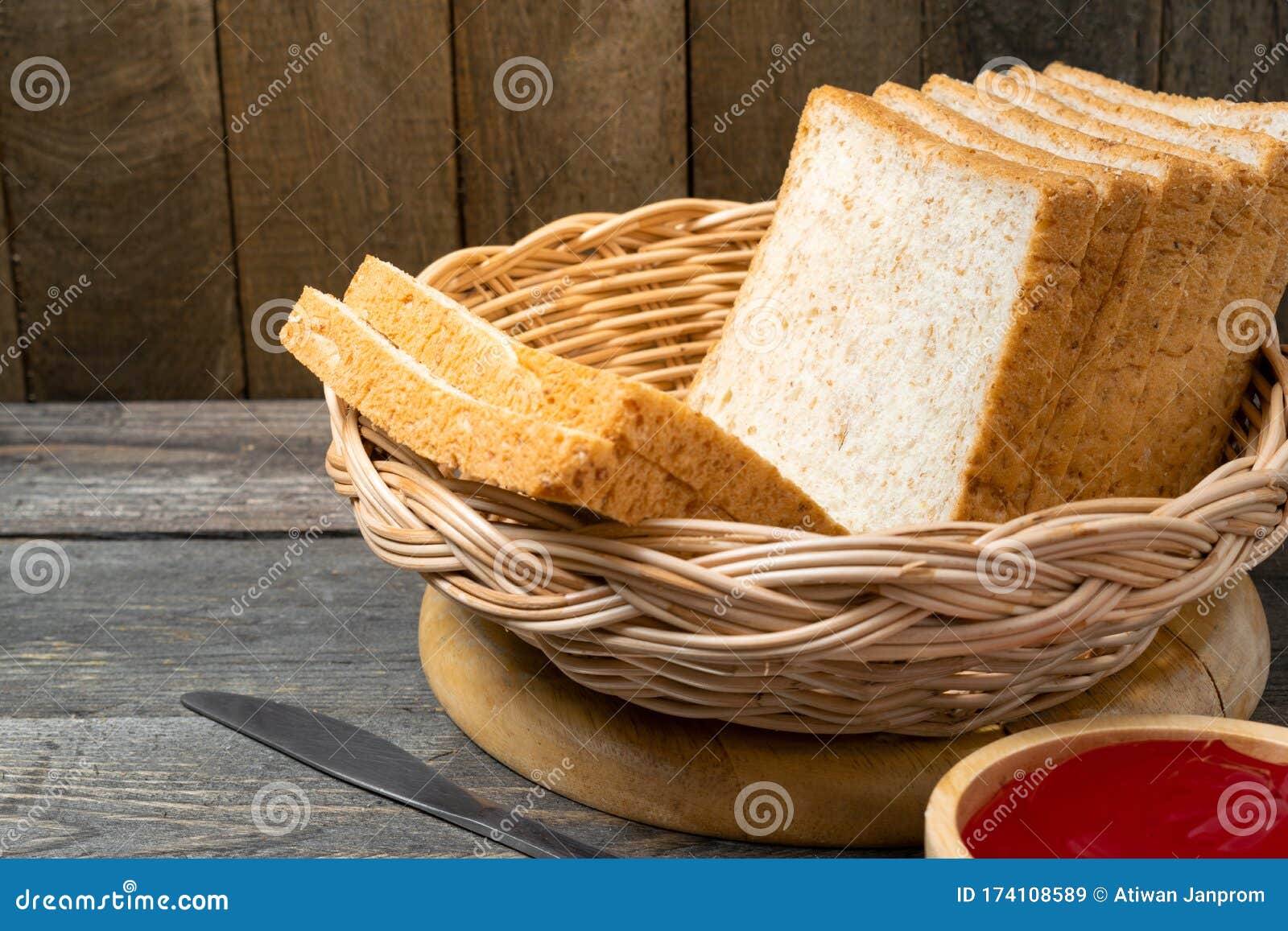 Whole Wheat Bread Sliced in Basket on Wooden Table Stock Image Image of bakery, brown 174108589