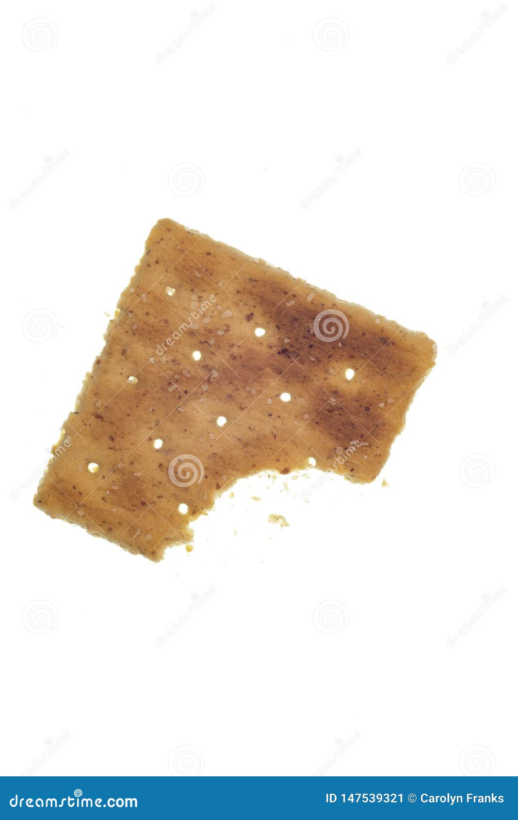 whole wheat cracker with one bite gone  on white