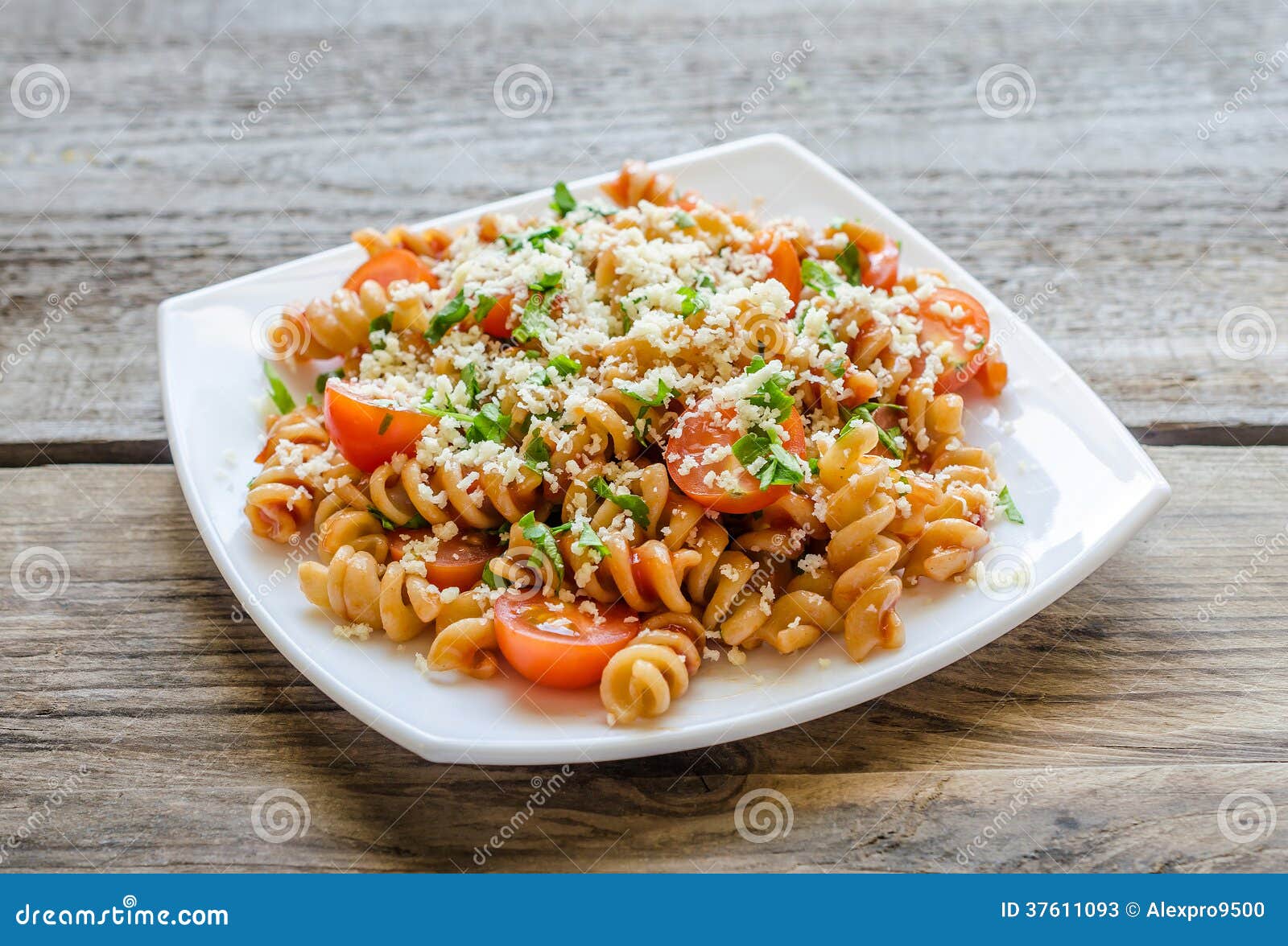 Whole Wheat Fusilli Pasta with Cheese and Cherry Tomatoes Stock Image Image of complex