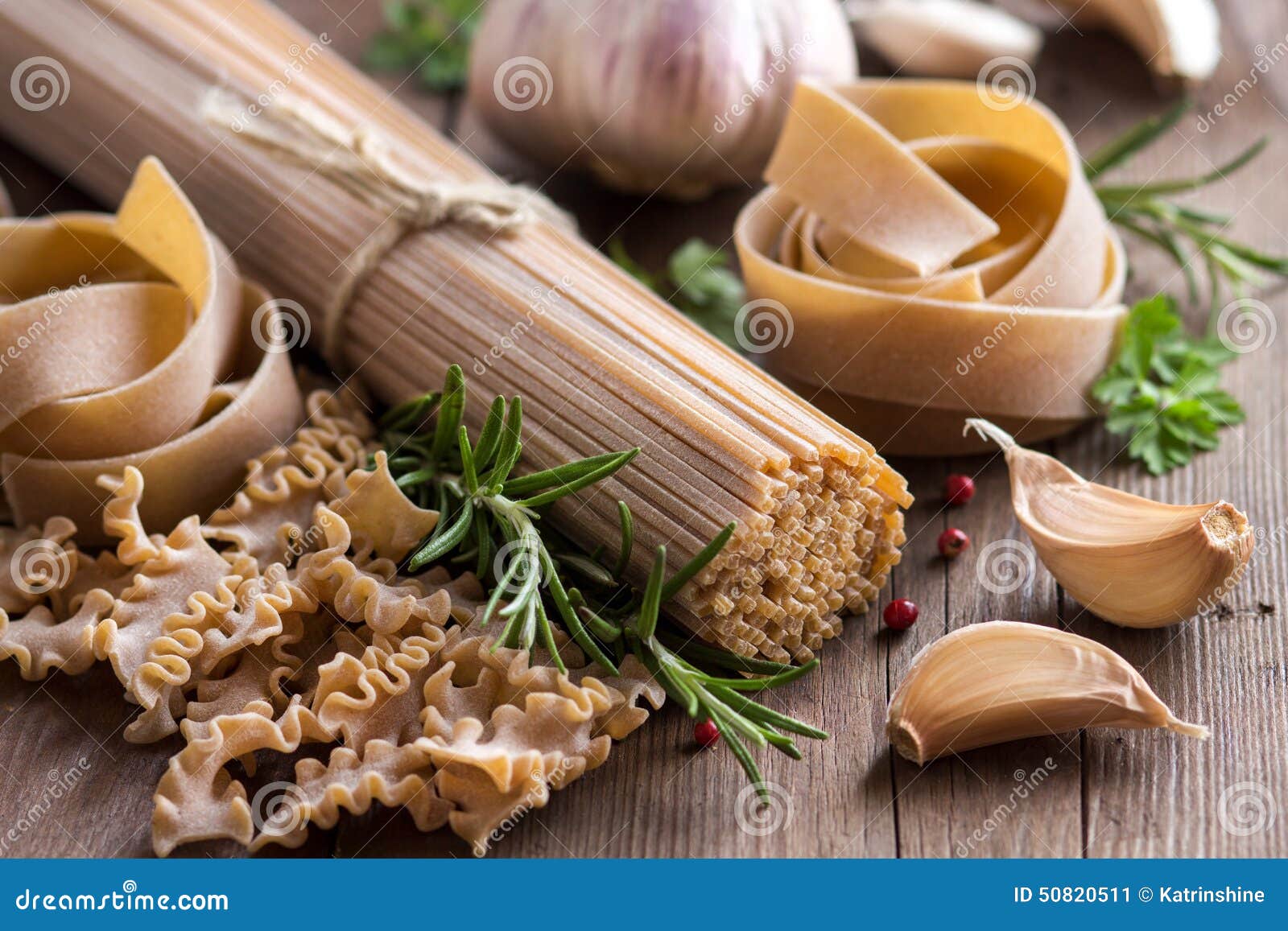 Whole Wheat Italian Pasta with Garlic and Herbs Stock Image Image of