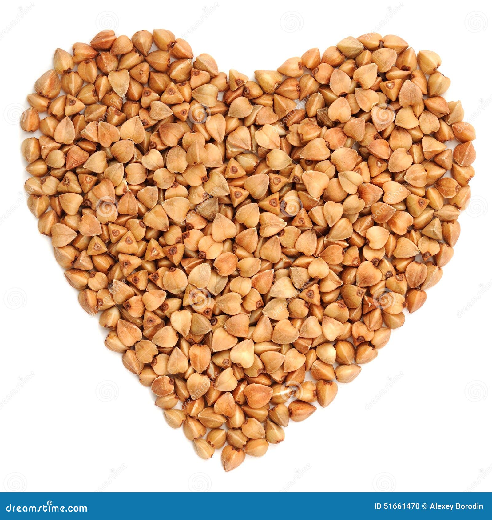 Wholegrain Buckwheat in Heart Shape, Isolated Stock Photo Image of