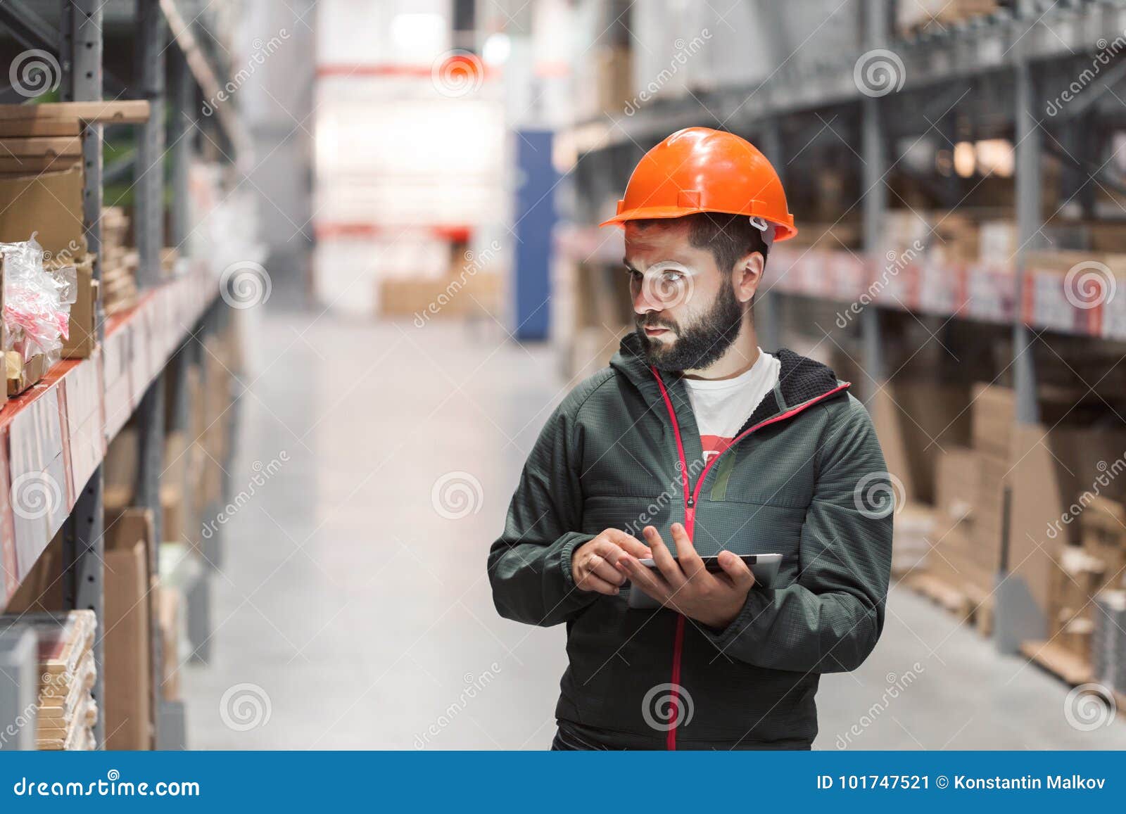 wholesale, logistic, people and export concept - manager or supervisor with tablet at warehouse