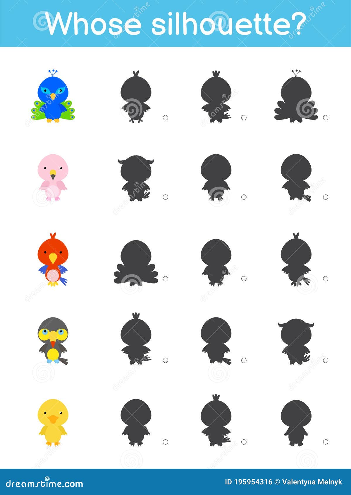 Whose Silhouette Game Template. Matching Game for Children with Cute Whose Silhouette Game Template. Matching Game for Children with Cute