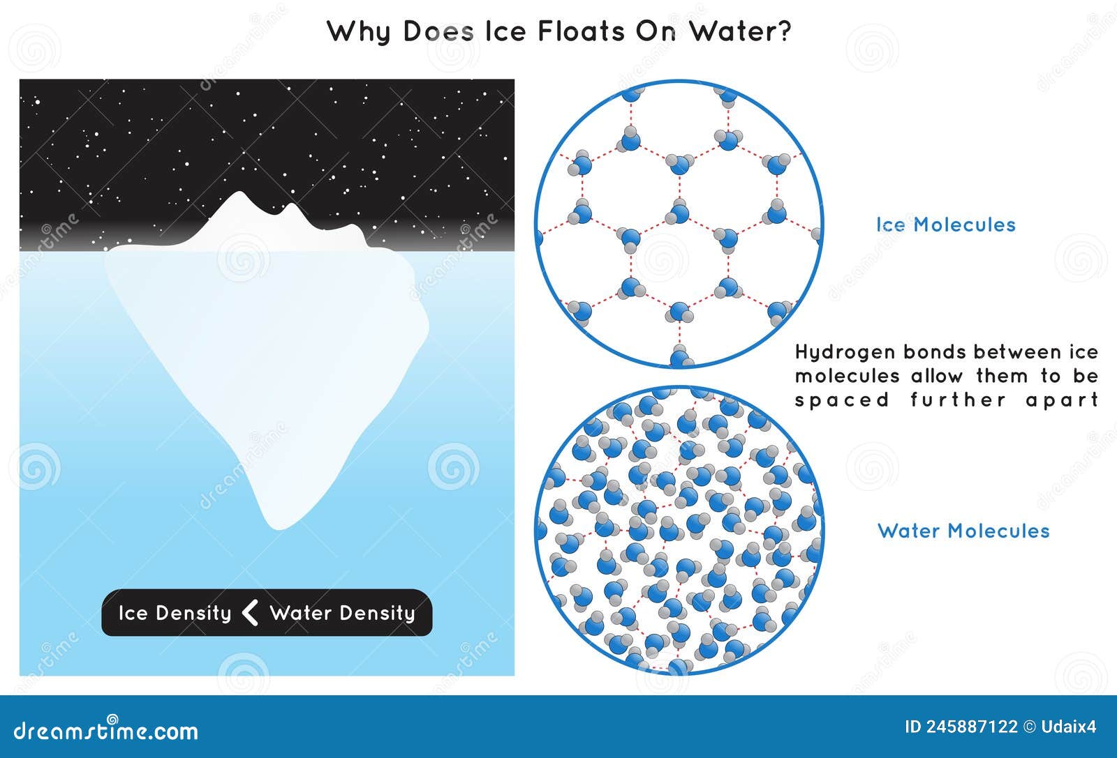 Why Does Ice Float on Water Infographic Diagram Stock Vector Illustration of motion, density