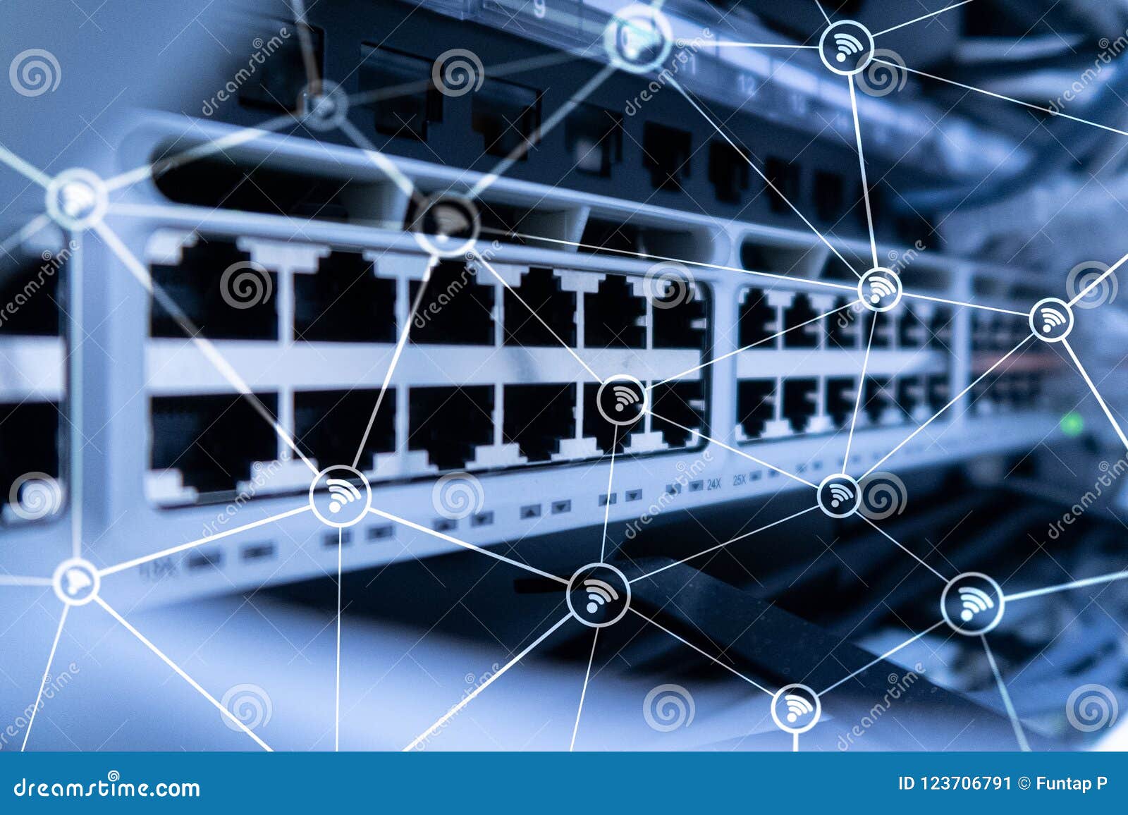 wi fi network abstract structure on modern server room background