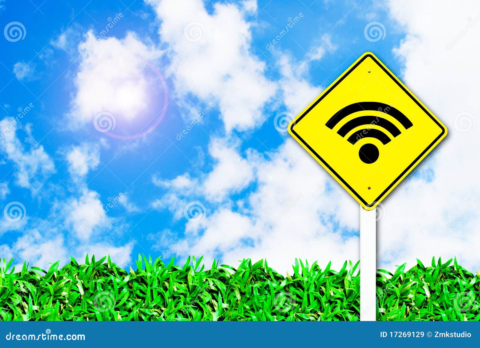 wi-fi wireless internet sign on beautiful sky