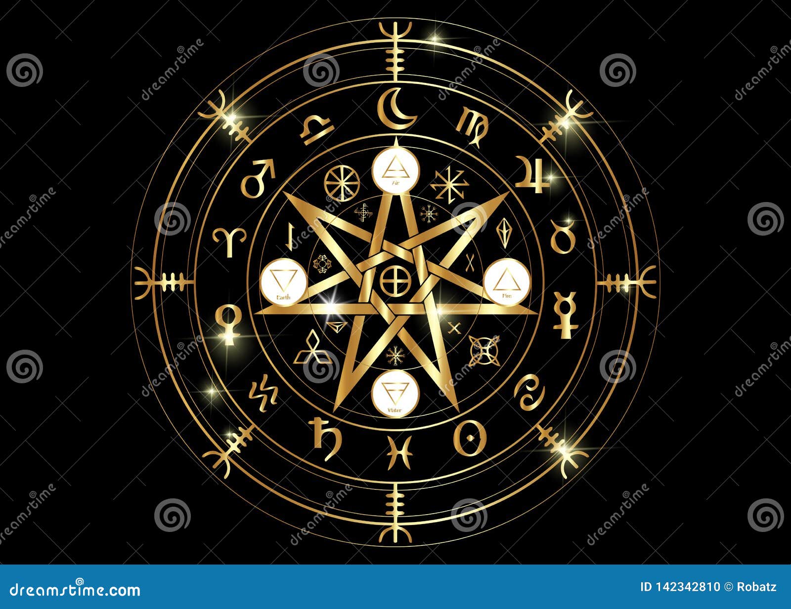 wiccan  of protection. gold mandala witches runes, mystic wicca divination. ancient occult s, earth zodiac wheel
