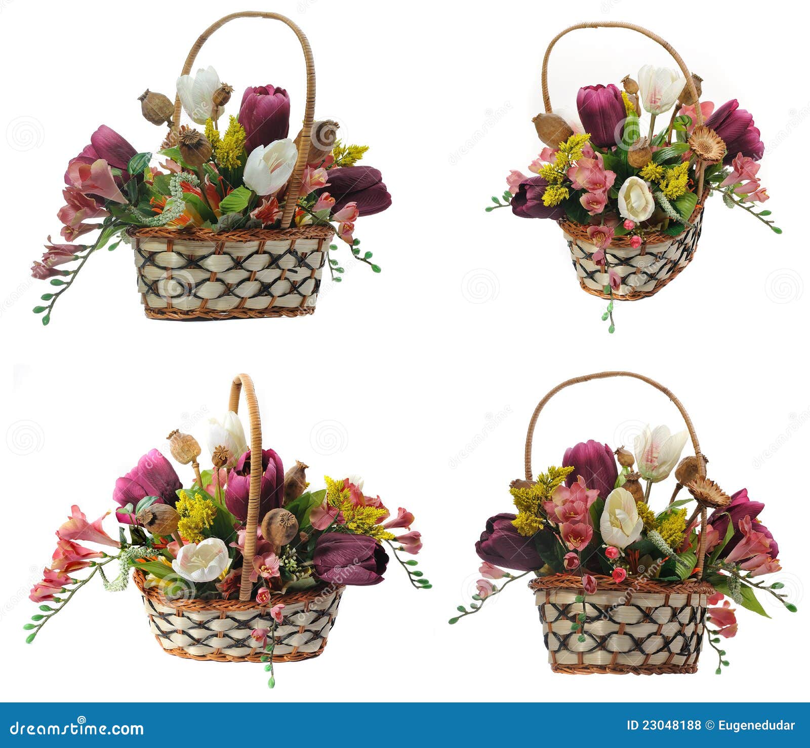 Wicker Basket with Artificial Flowers Stock Photo Image of