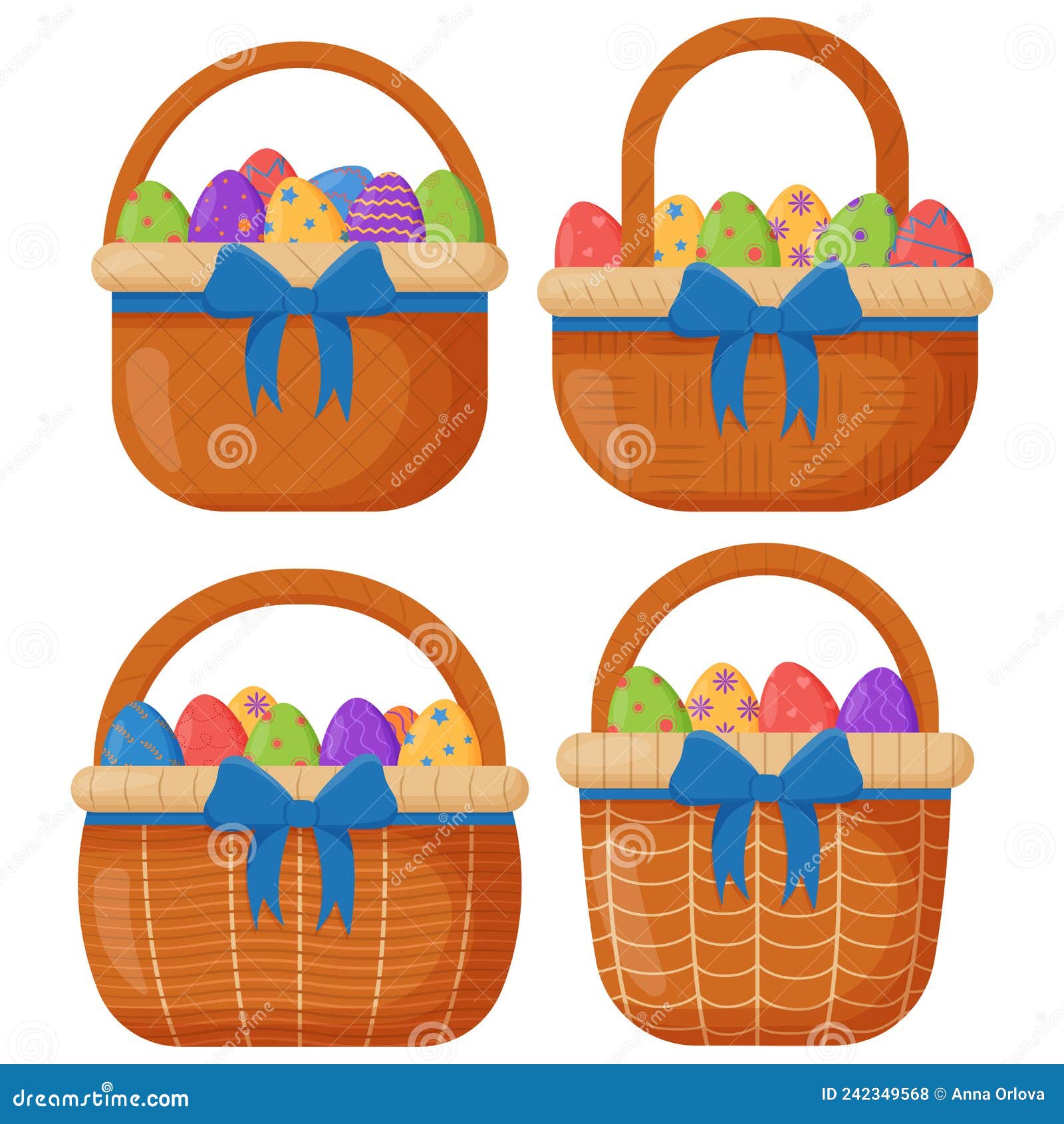 Wicker Basket. Wicker Basket with Easter Eggs for Easter Stock Vector