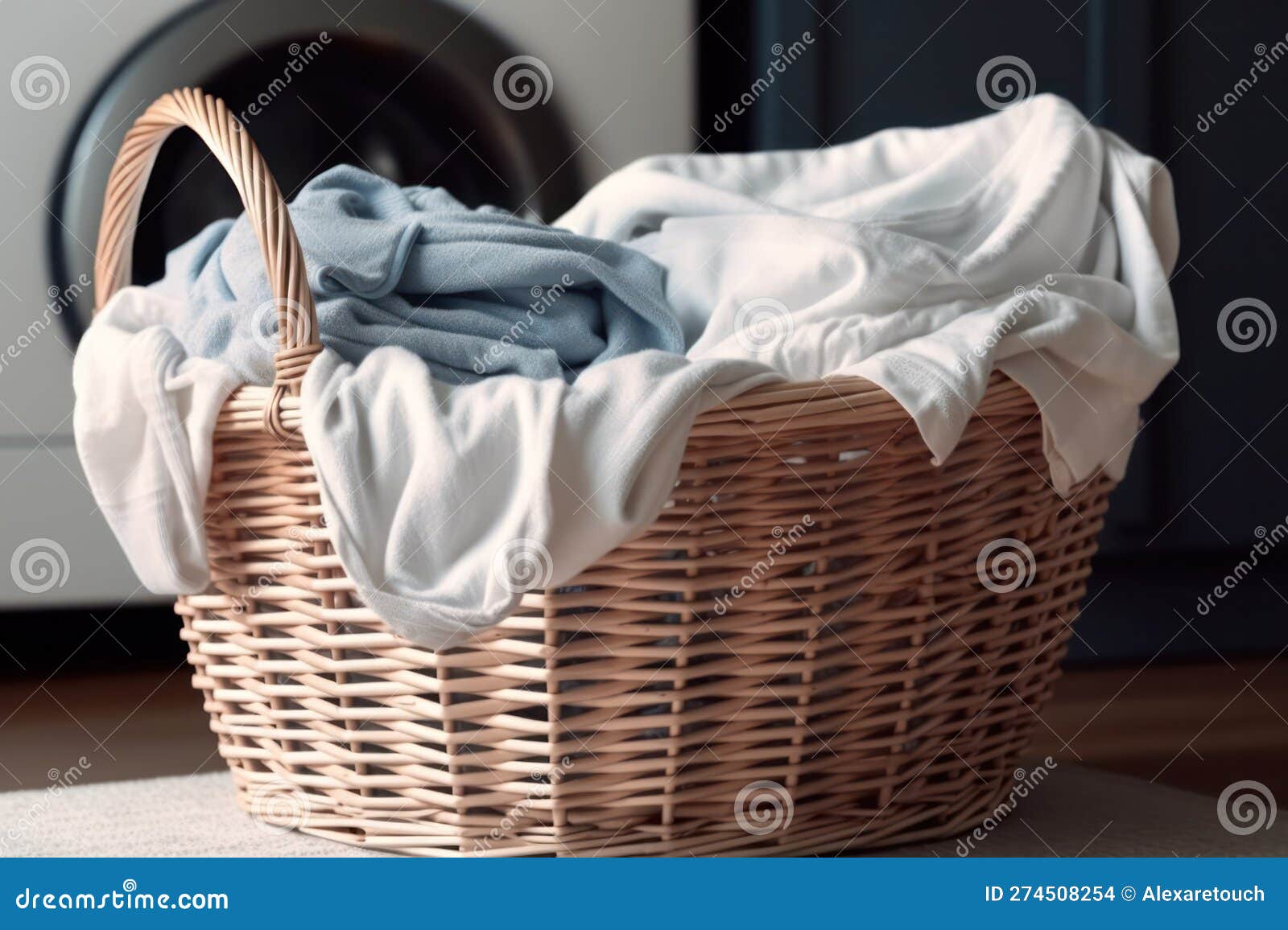 wicker basket with laundry close-up. washday