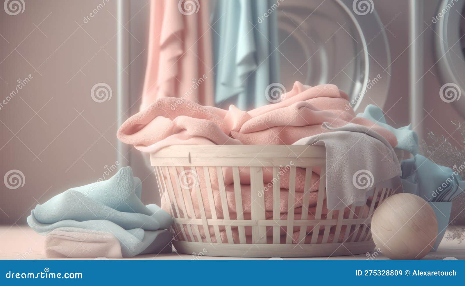wicker basket with laundry close-up. washday